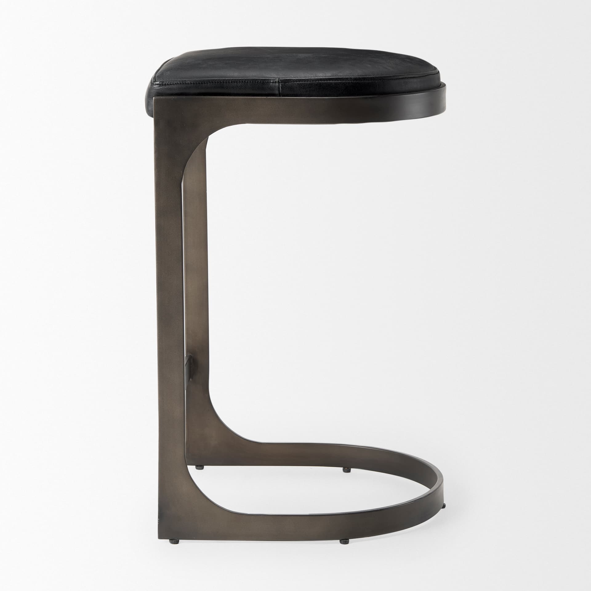 Tyson Backless 28in Seat Bar Stool | Black Leather w/ Black Metal — product photograph