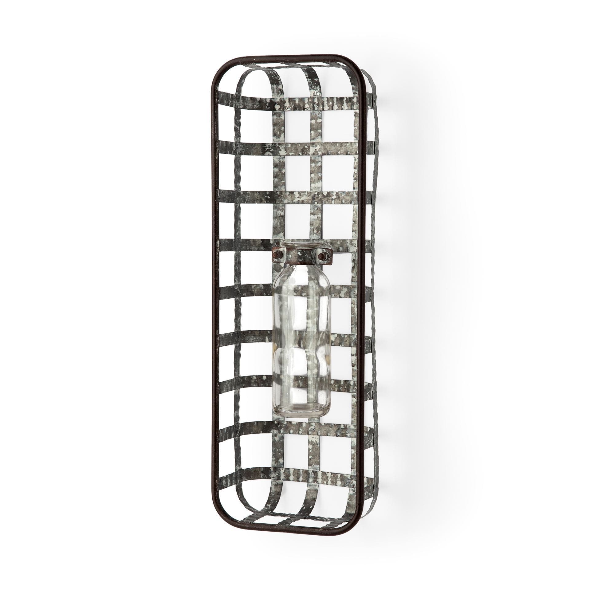 Margaret Wall Mounted Basket w Glass Bottle for Botanicals or Floral — product photograph