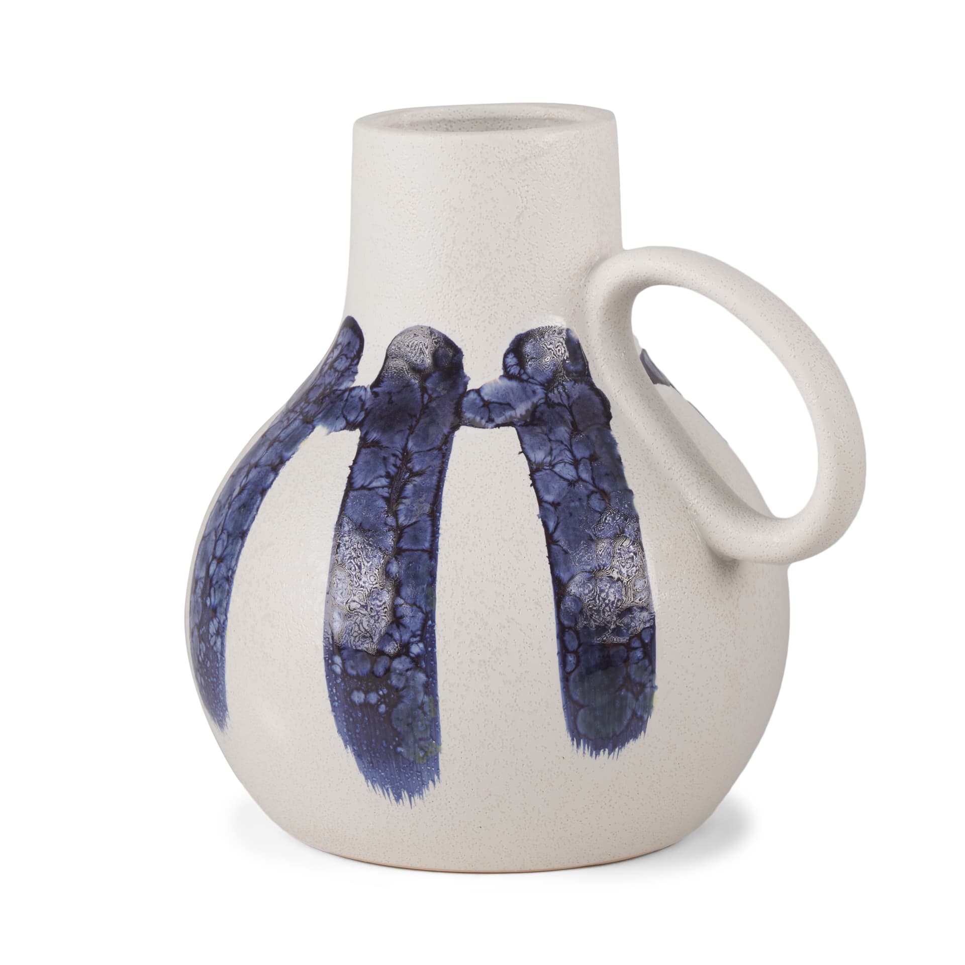 Truett White w/ Blue Stripes Ceramic Jug Vase — product photograph