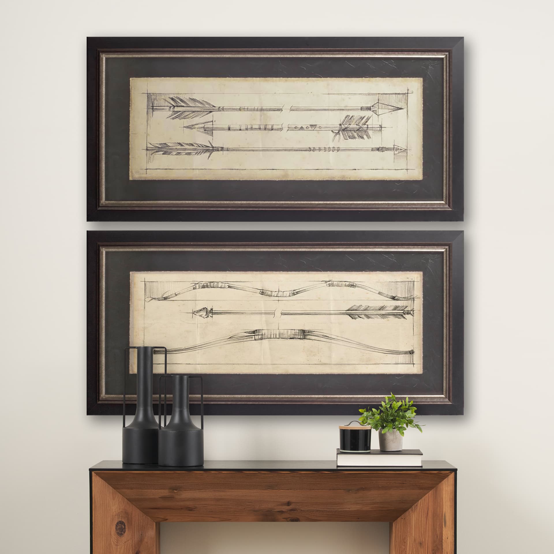 Custom Arrow Schematic II (MC) by Ethan Harper Hand Embellished Framed Art Print Matted under Glass — in a styled room