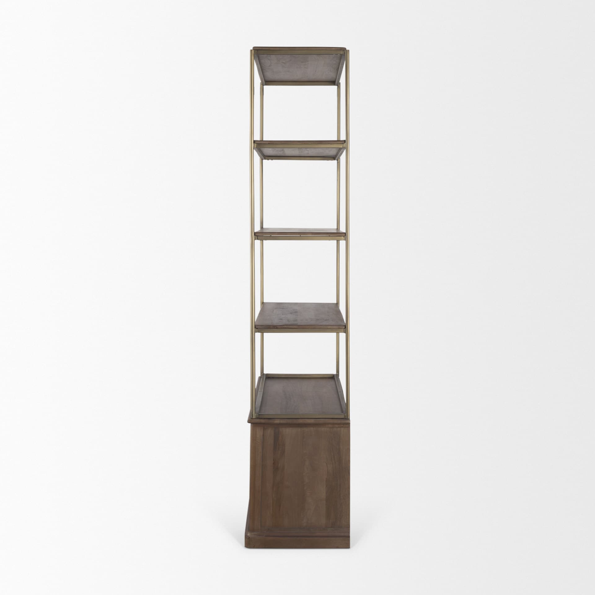 Baron Dark Brown Wood w/ Antiqued Aged Brass Metal 2-Door Open Shelving Unit — product photograph