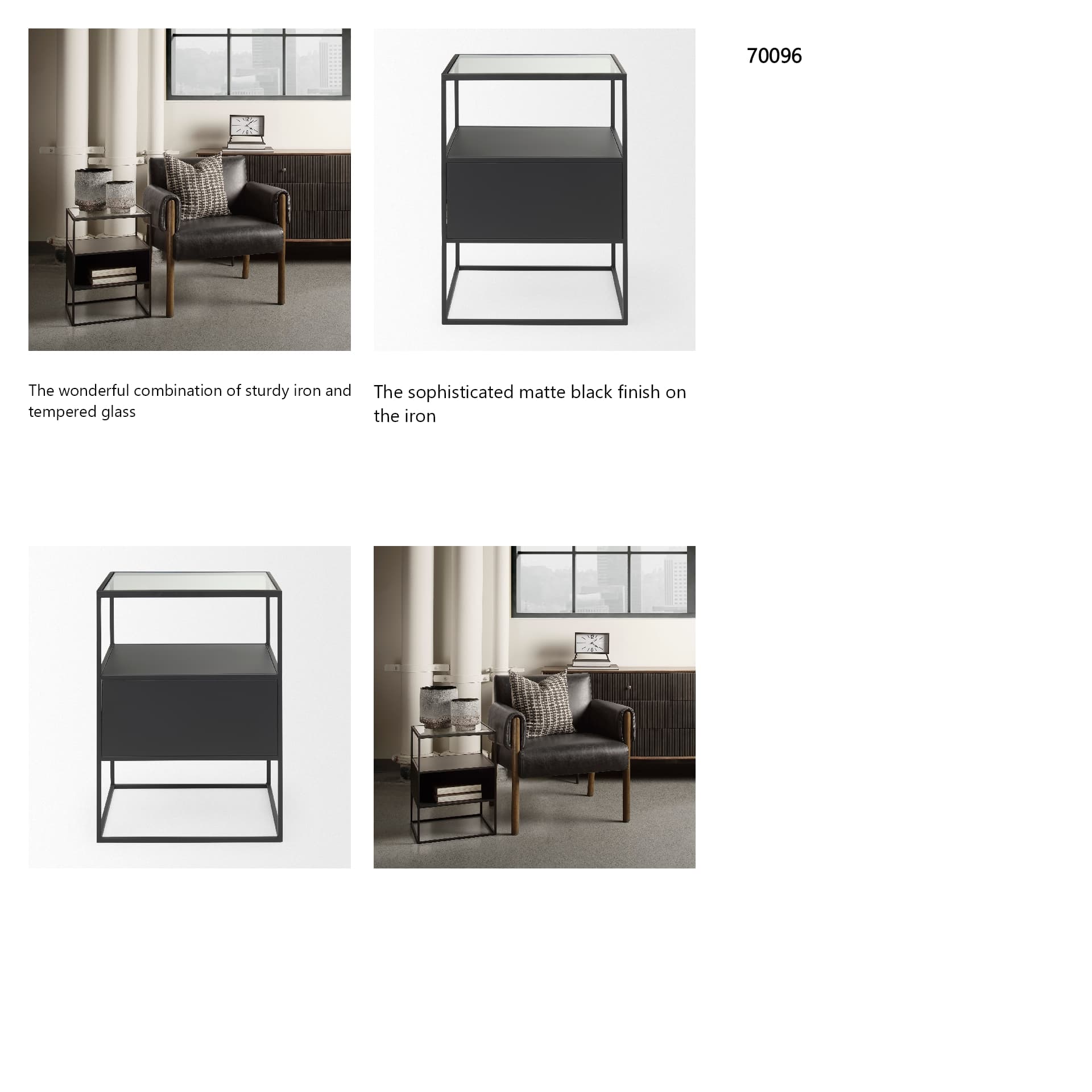 Samson 15.7L x 15.7W x 21.3H Side Table Matte Black Metal and Glass — in a styled room