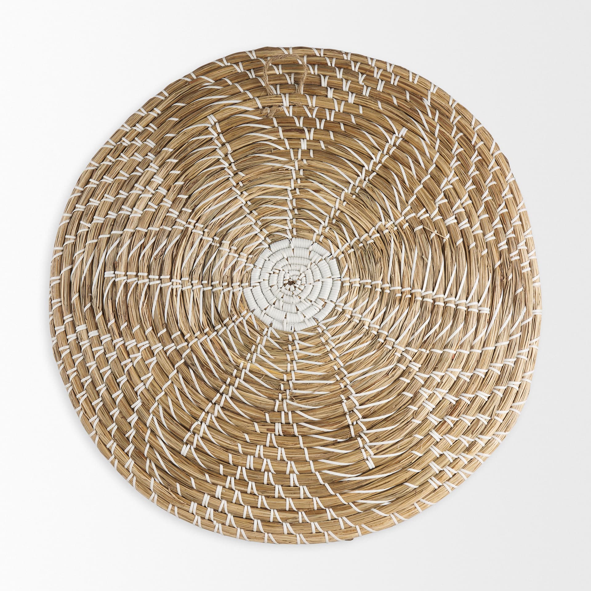 Mekhi 24.0L x 24.0W x 3.5 Light Brown Seagrass W/White String Round Wall Hanging Plate — product photograph