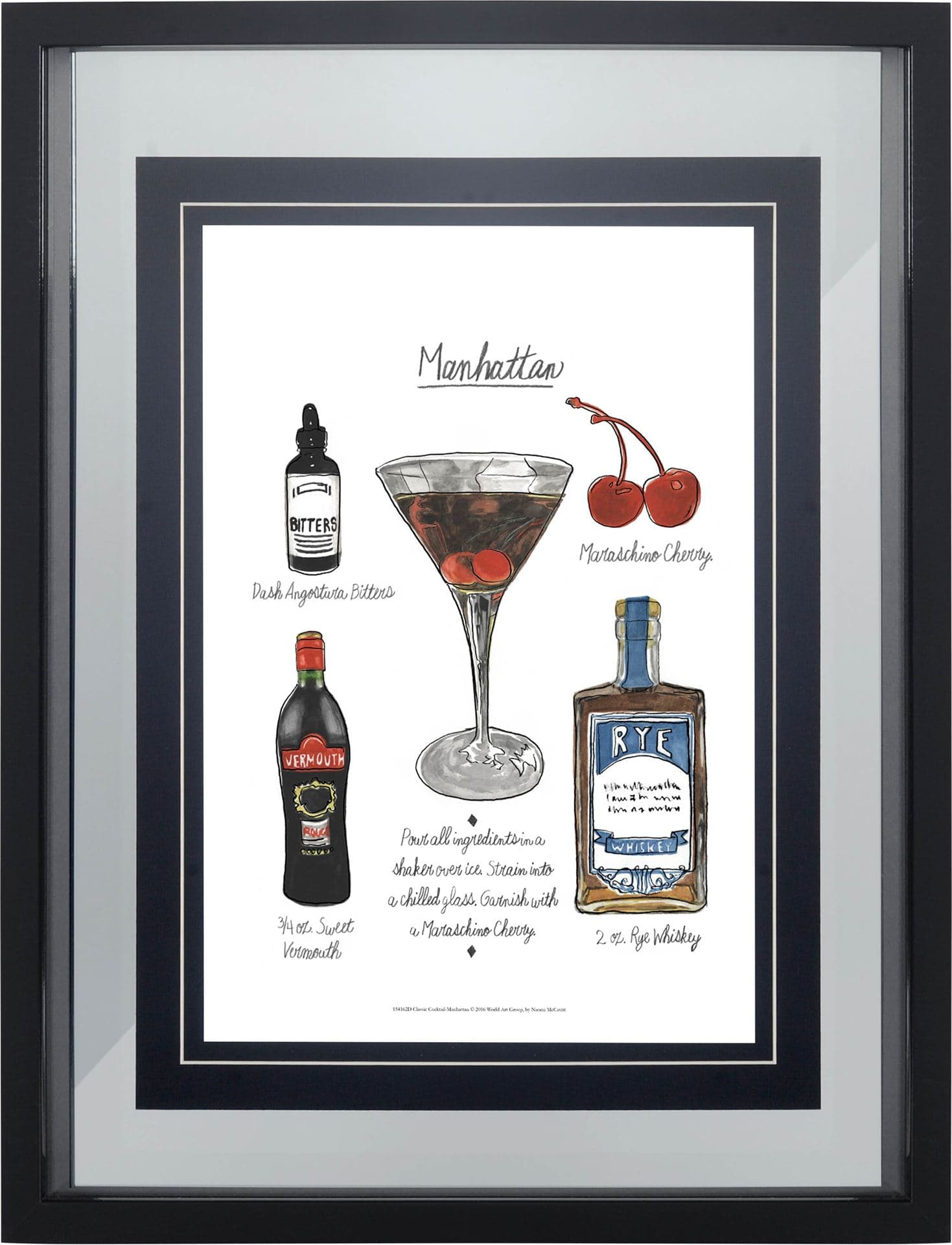Classic Cocktail - Manhattan by Mercana Studio a Framed Art Print Matted under Glass — product photograph