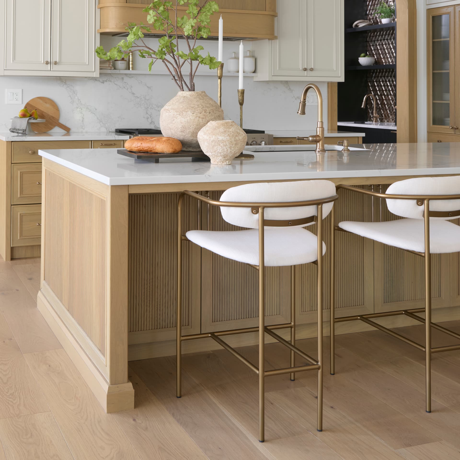Parker Backless 36.5in Seat Counter Stool | Cream Fabric w/ Gold Metal — product photograph