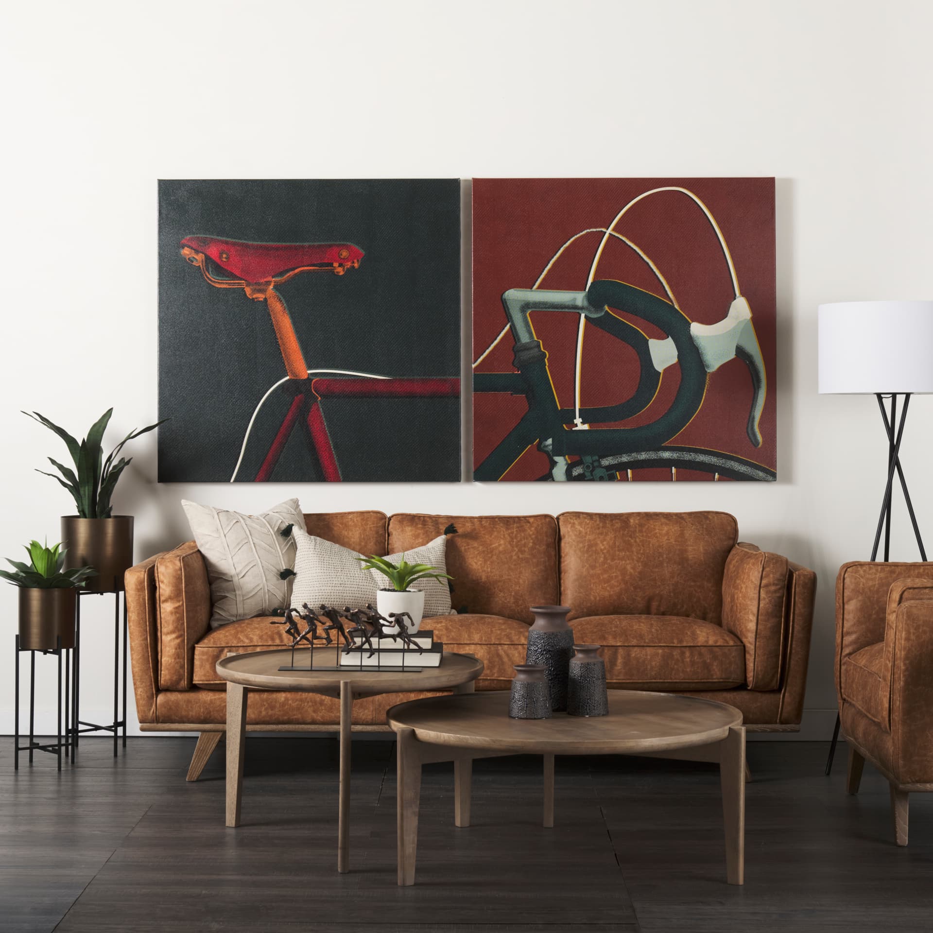 Bike Saddle Green by Alarm a Hand Embellished Textured Canvas — in a styled room