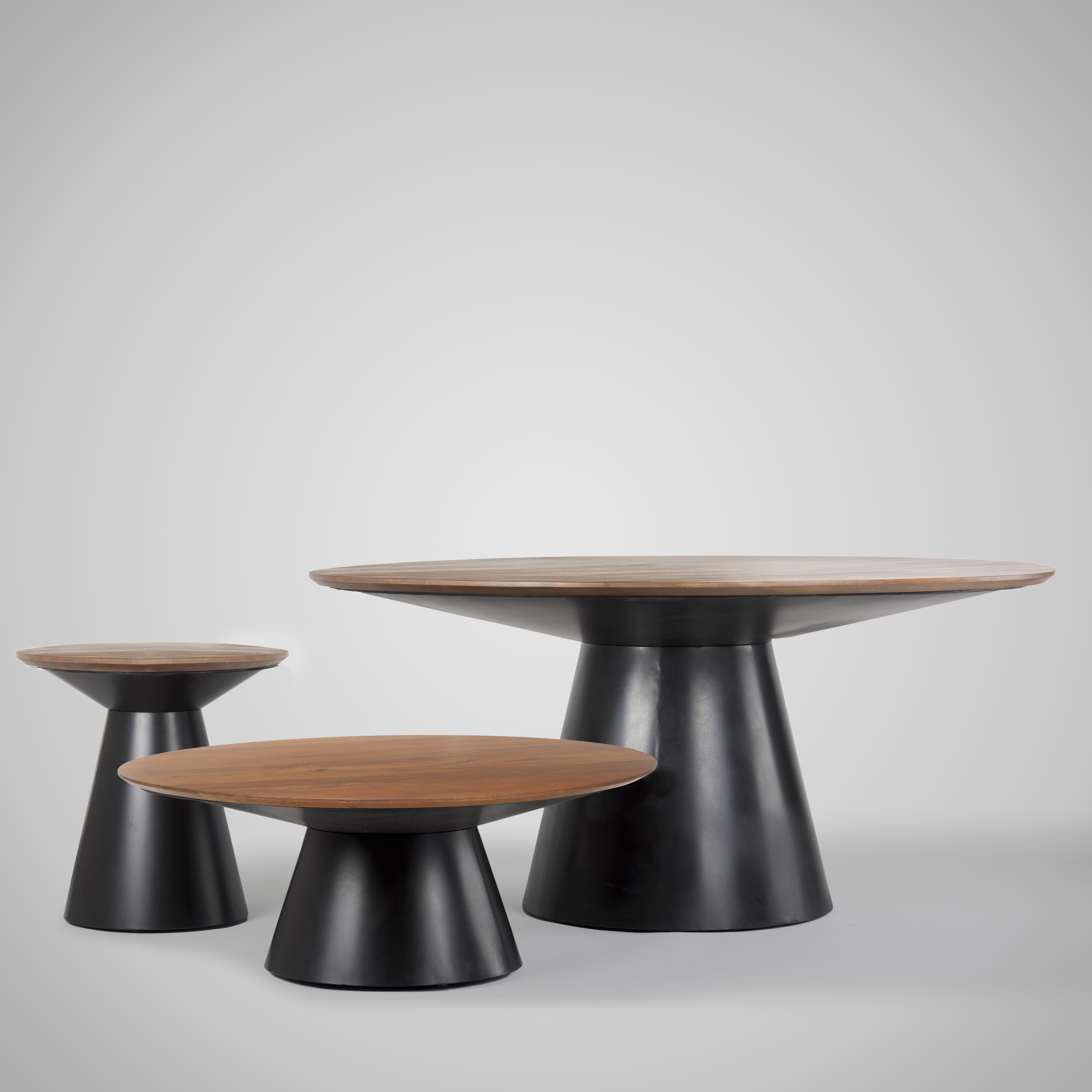 Mitchell 40.0L x 40.0W x 16.0H Black Metal Pedestal Base with Brown Wood Top Coffee Table — product photograph