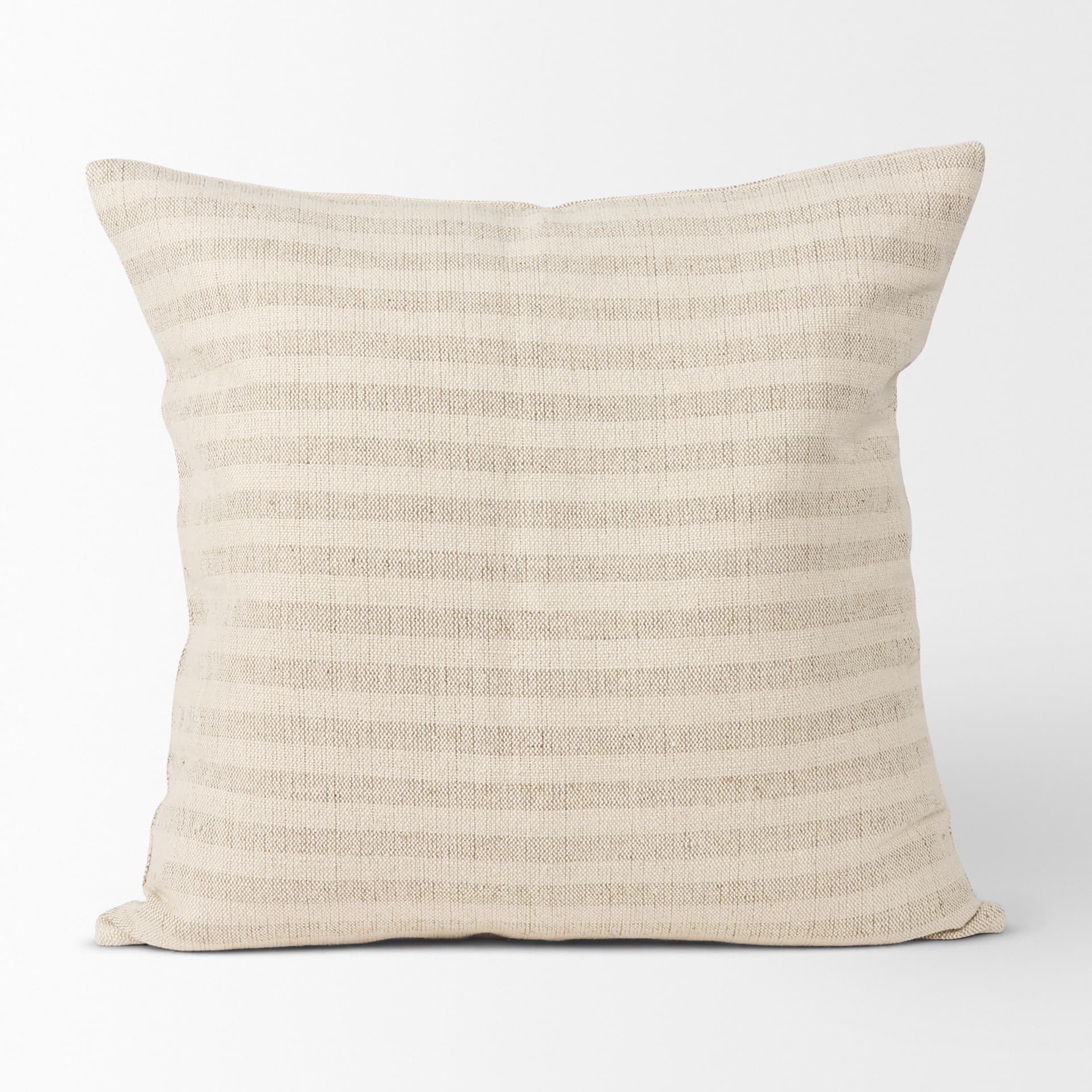Jace 22x22 Cream/Beige Stripe Linen-Cotton Square Pillow Cover w/Down Filler — product photograph