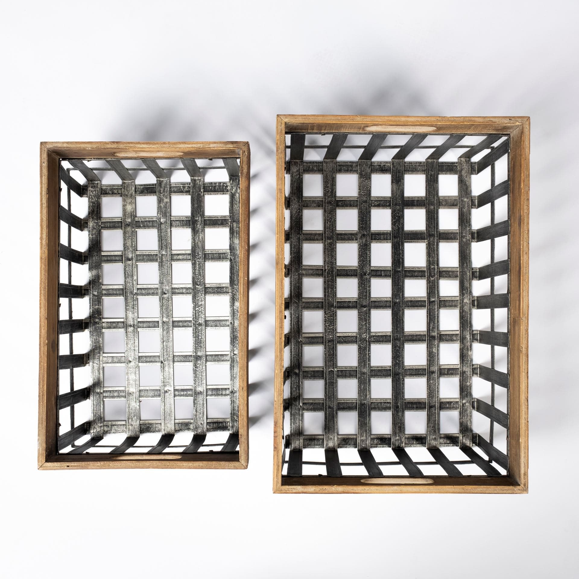 Chartrand Set of 2 Wood And Metal Open Crate Style Baskets — product photograph