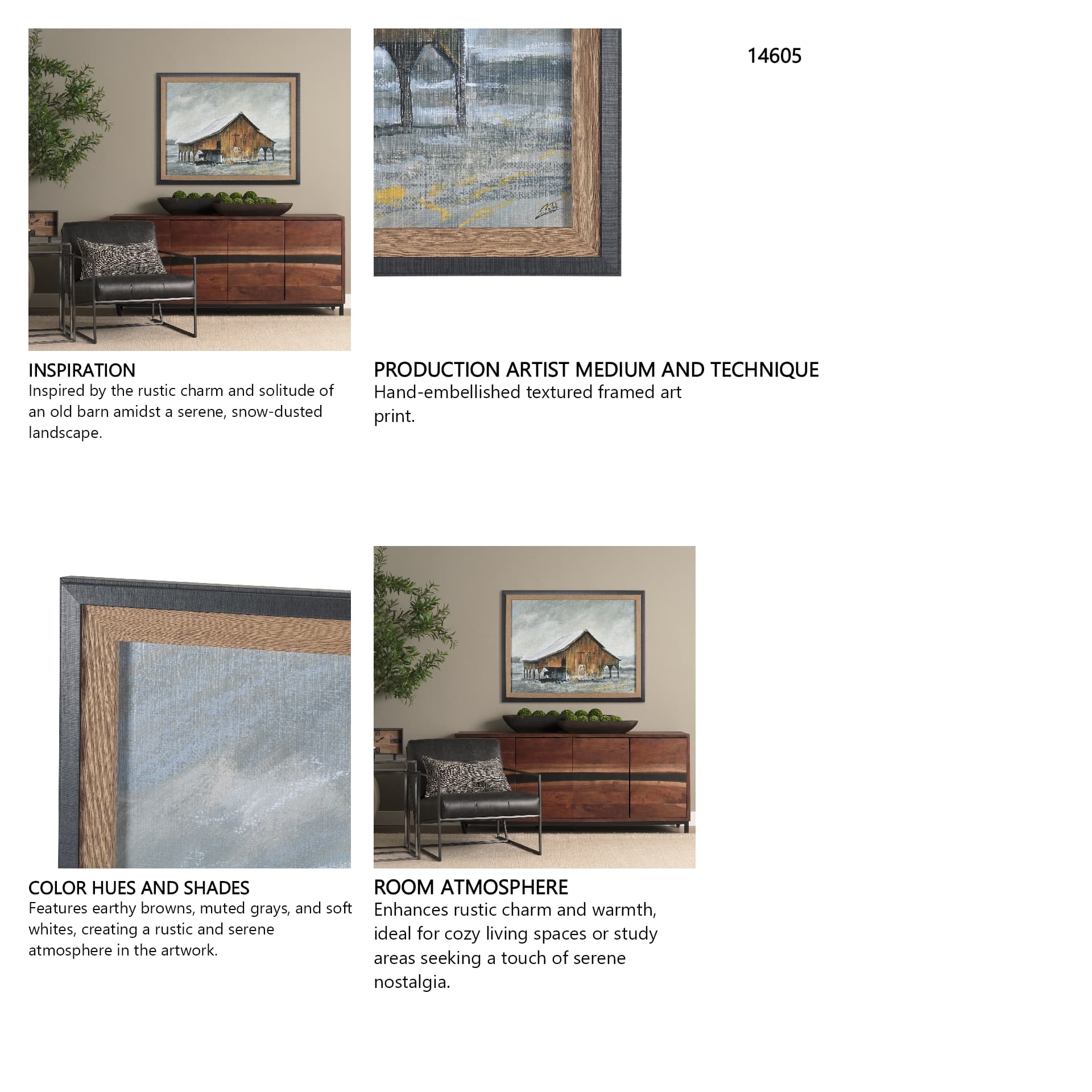 Old Barn III by Mercana Studio a Hand Embellished Textured Framed Art Print — in a styled room