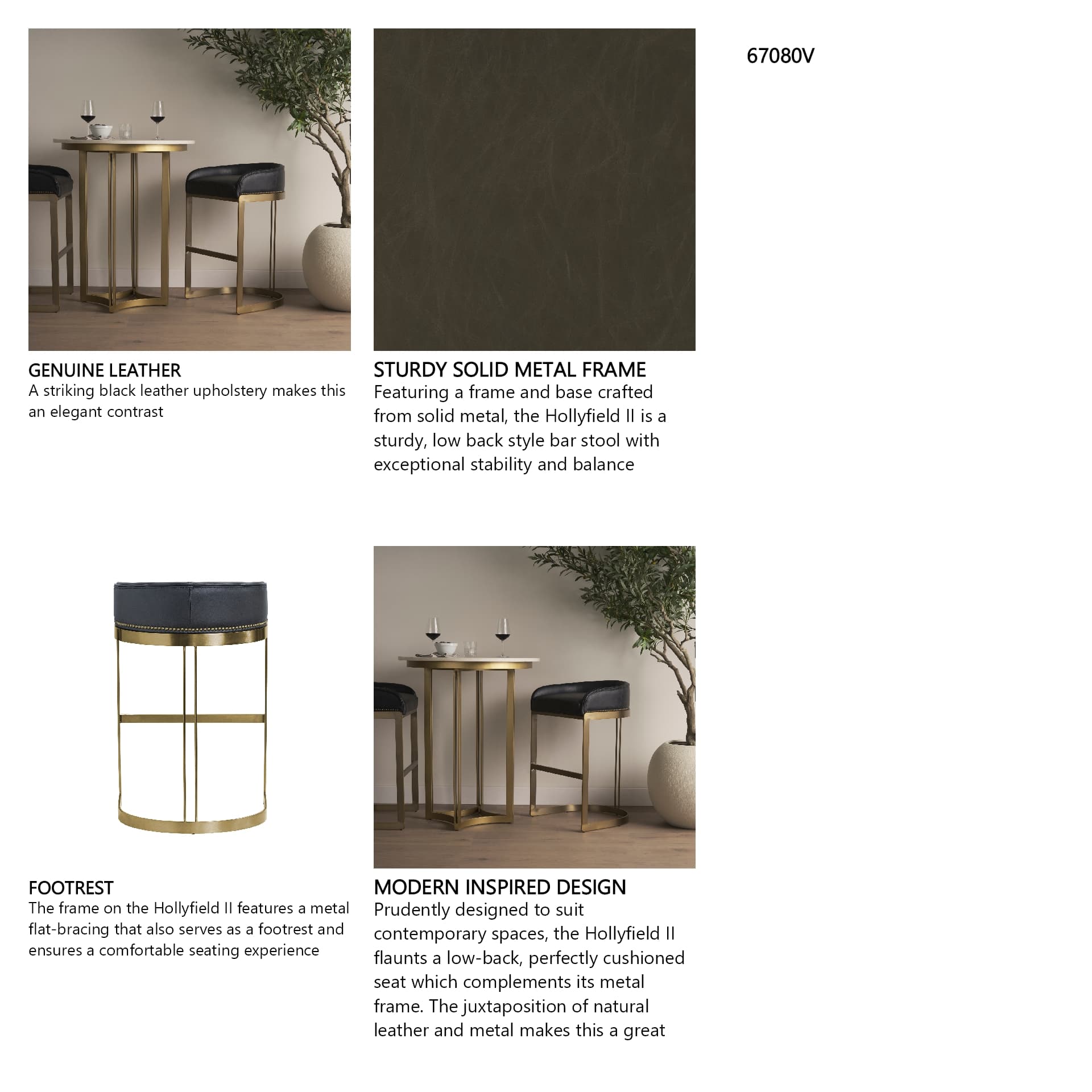 Hollyfield Low Back 28.75in Seat Bar Stool | Charcoal Brown Leather — product photograph