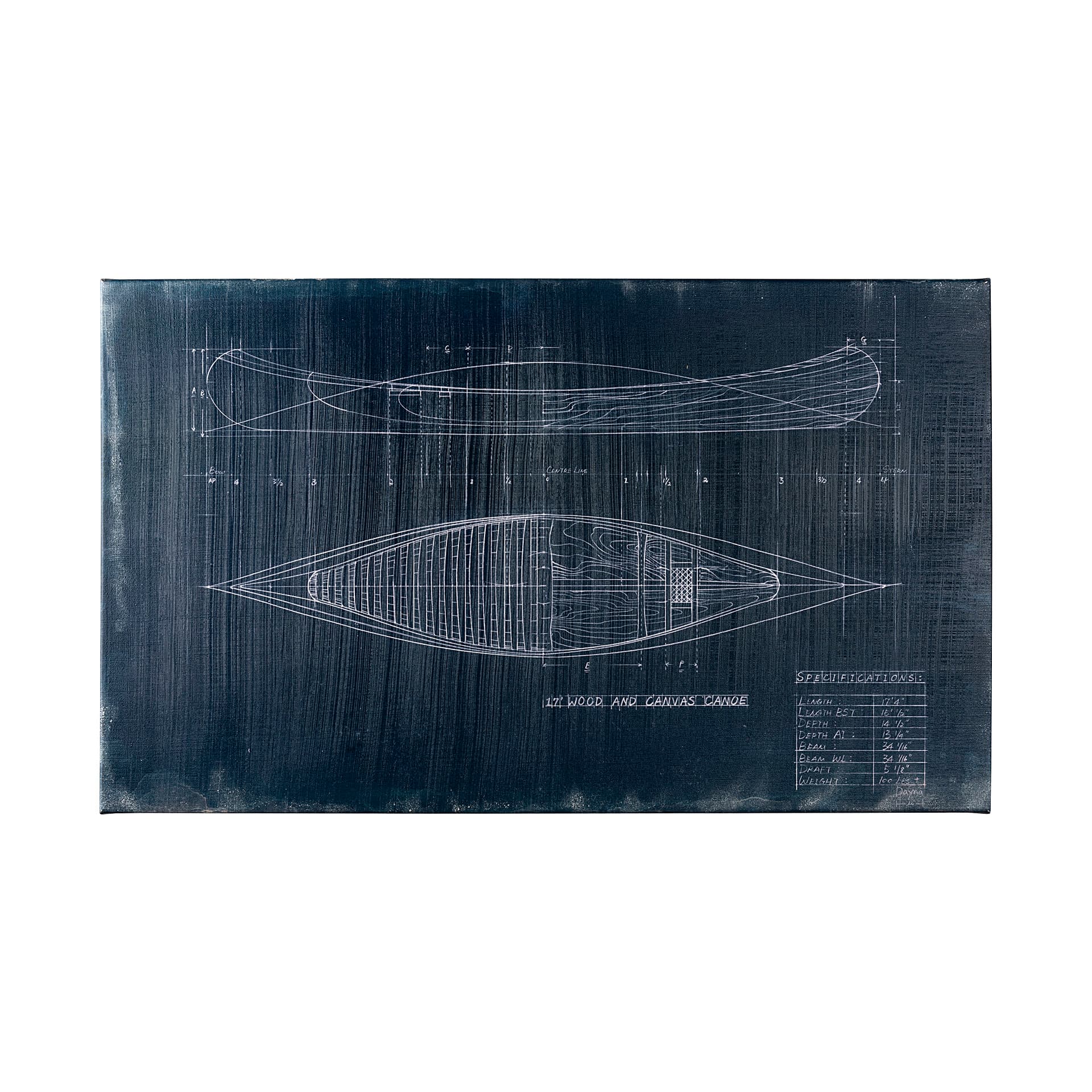 Canoe Blueprint (50 x 30) by Fiona H a Hand Embellished Textured Canvas — product photograph
