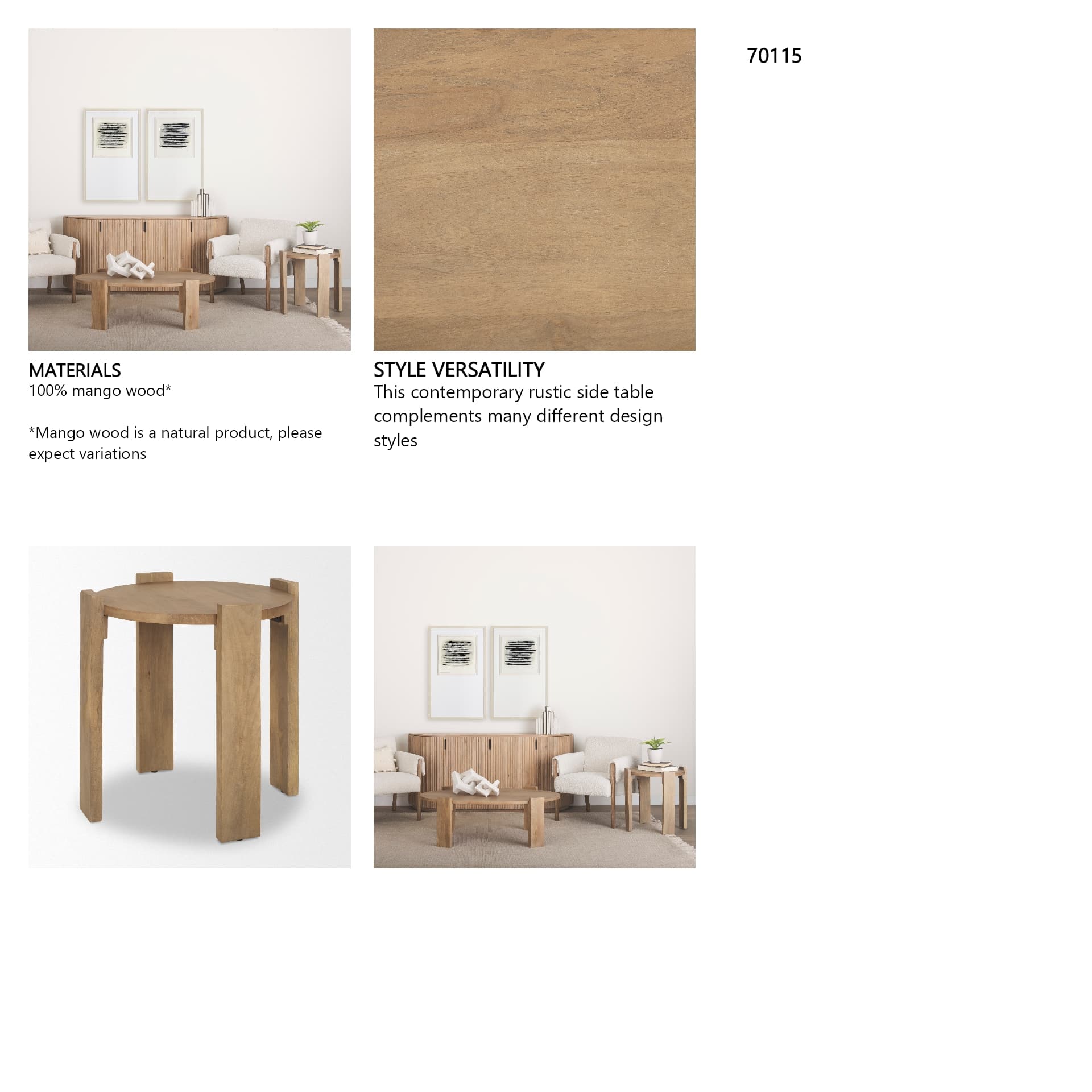 Evelyn Light Brown Round End/Side Table — in a styled room