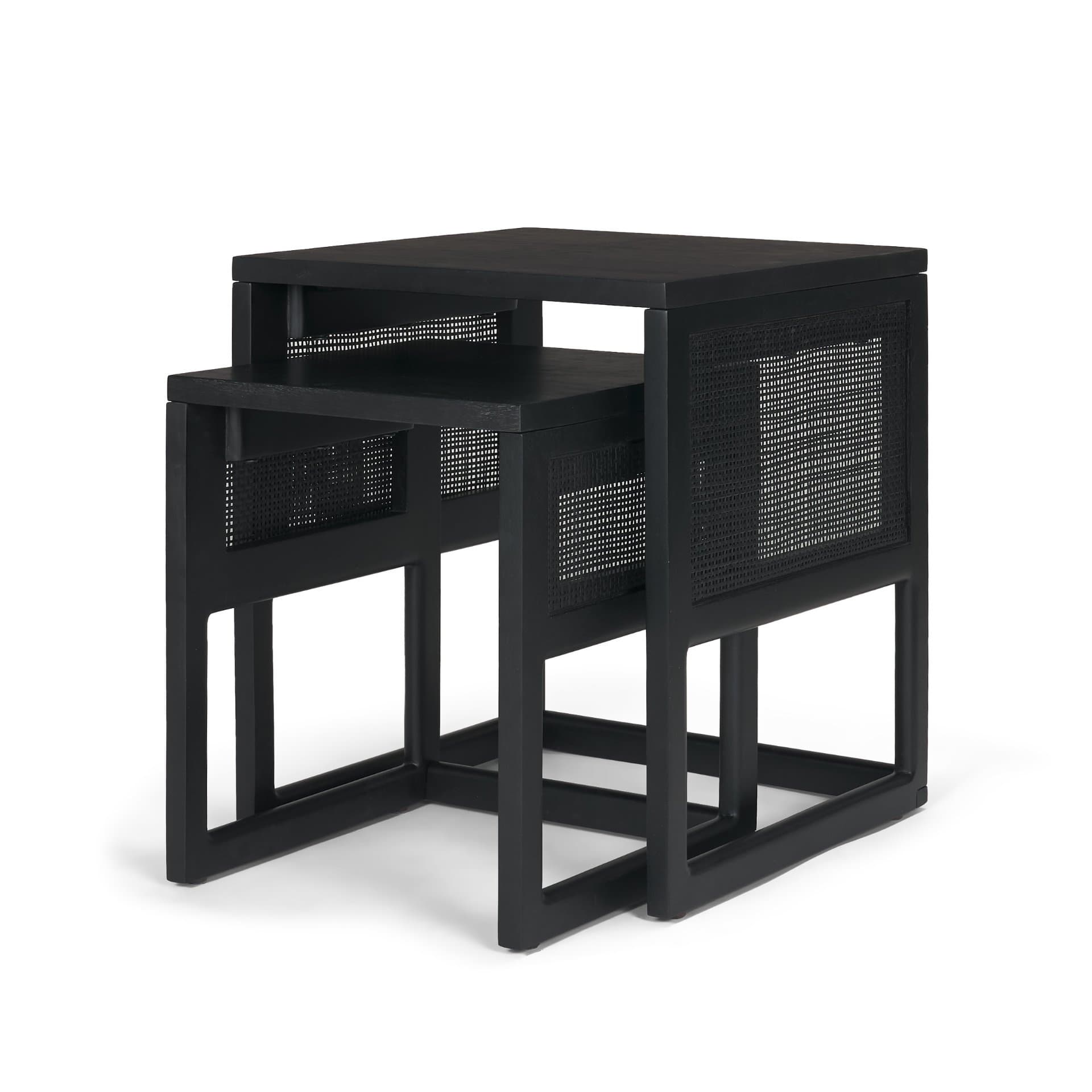 Grier Set of 2 Black Wood w/ Black Cane Nesting Accent Tables — product photograph