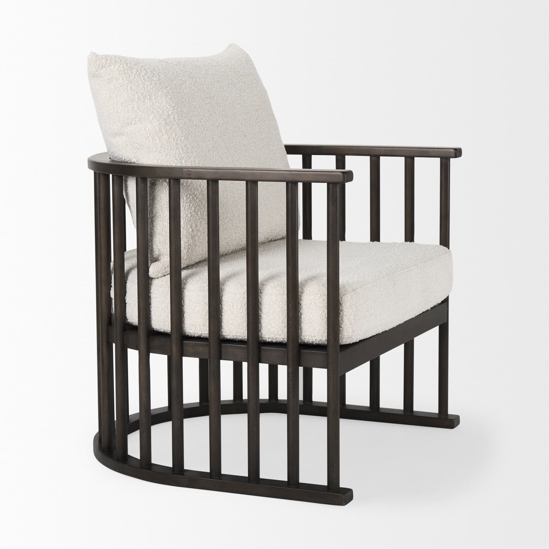 Kopari 30.1L x 30.5W x 37.2H White Boucle Fabric W/Dark Brown Wood Accent Chair — product photograph