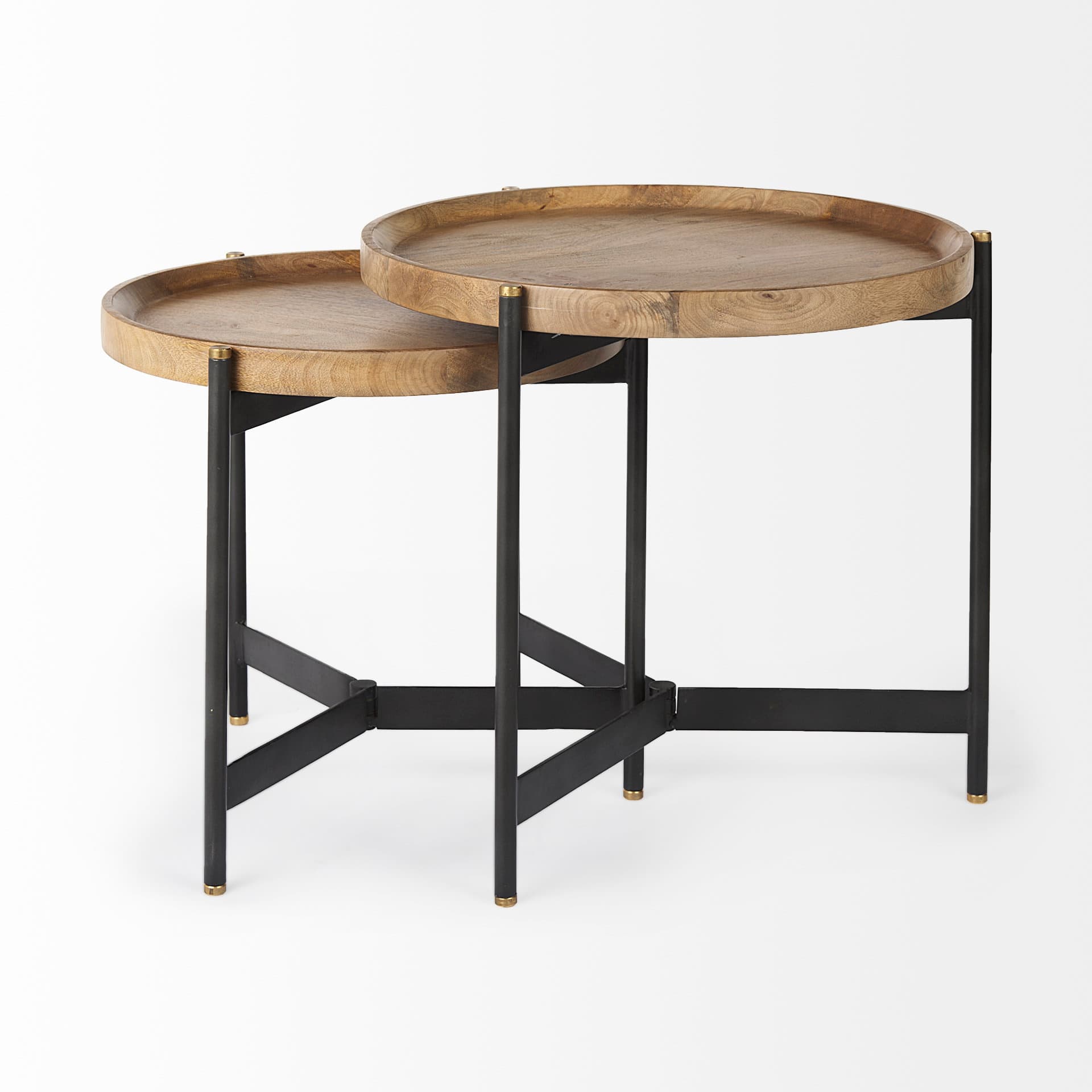 Marquisa (Set of 2) 22.5L x 22.5W x 20.8H Light Brown Wood W/ Black Metal Base Nesting Side Tables — product photograph