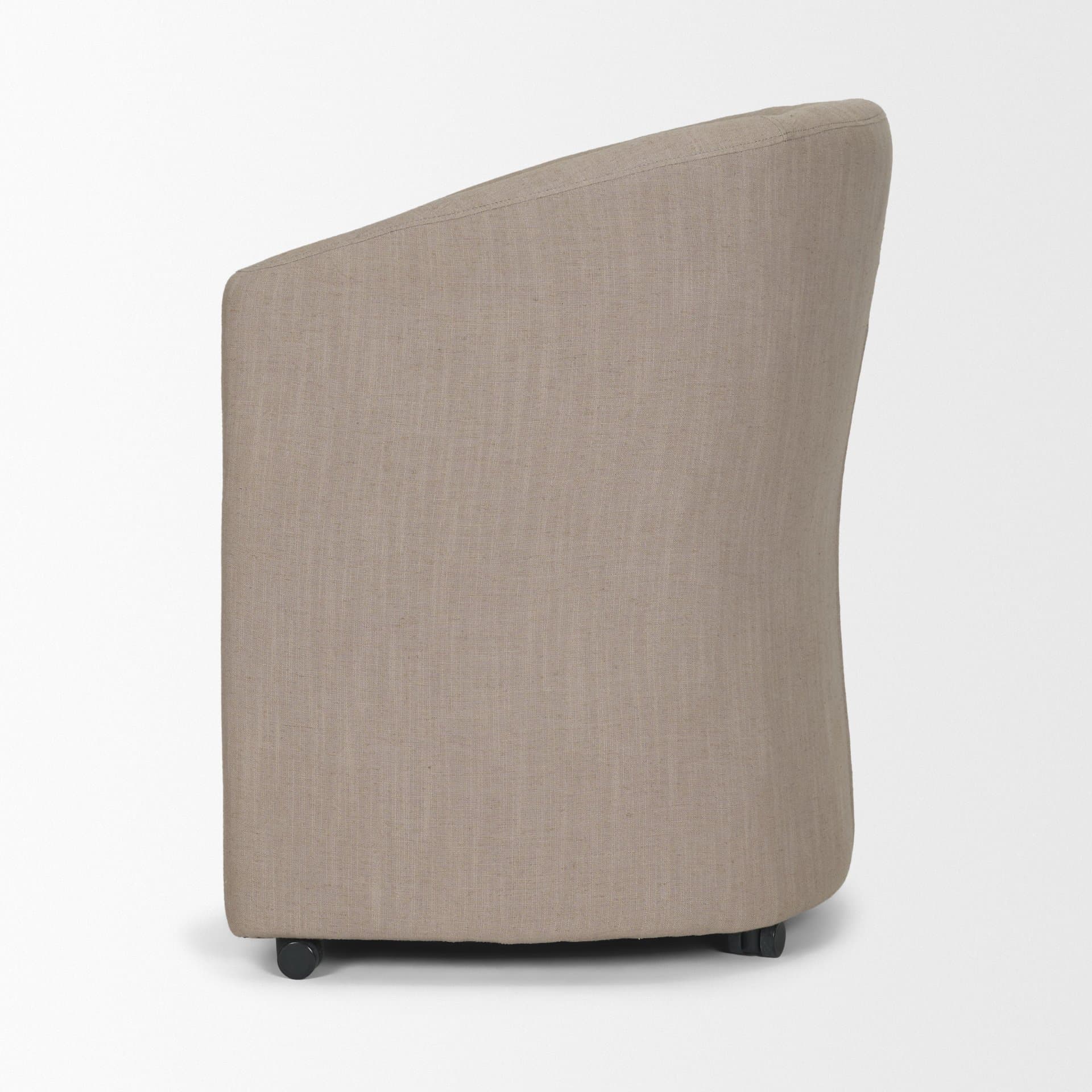 Sondra Barrel Back Dining Arm Chair | Gray Fabric w/ Wood — product photograph