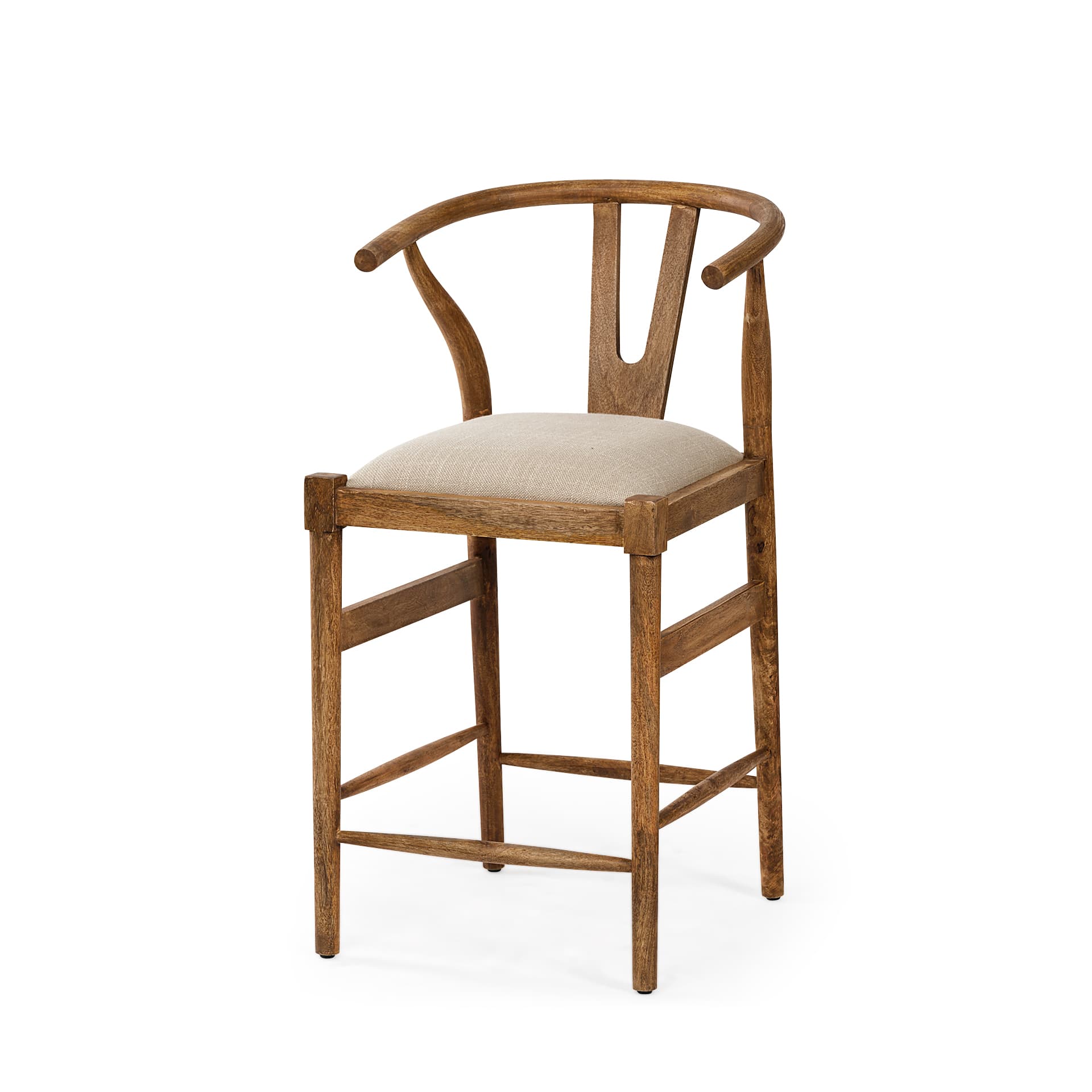 Trixie Backless 37in Seat Counter Stool | Cream Fabric w/ Brown Wood — product photograph