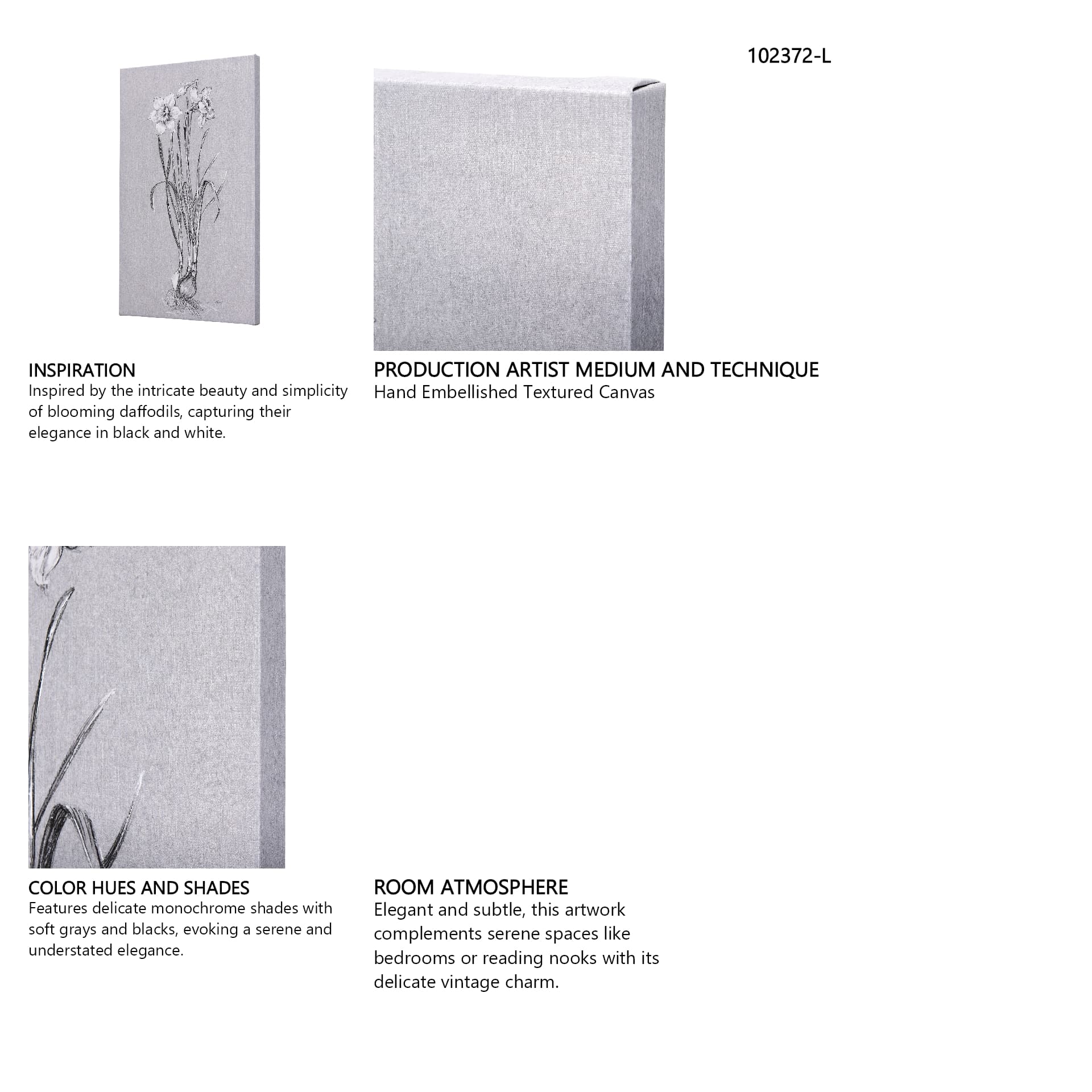 Botanical sketches II (Grey) by Mercana Studio a Hand Embellished Textured Canvas — in a styled room