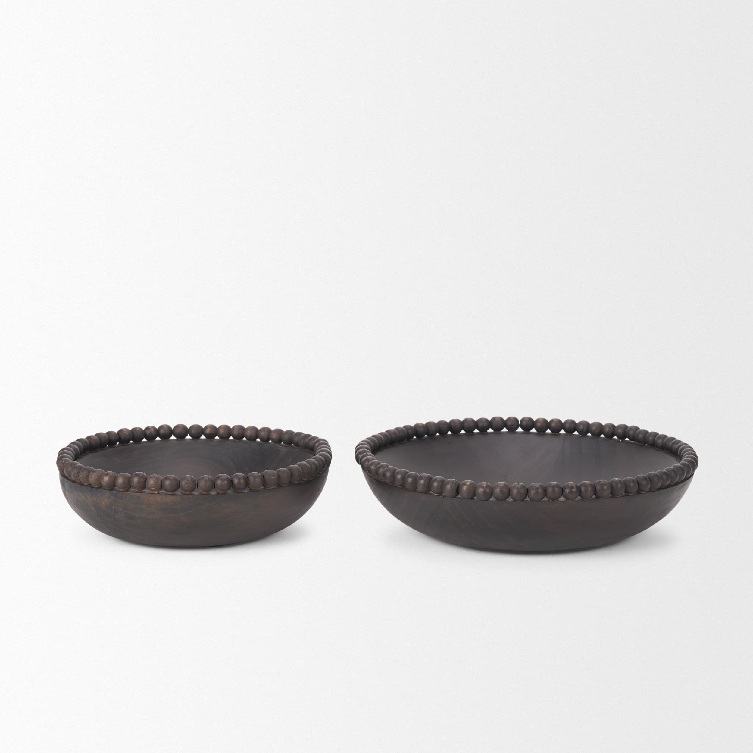 Wendell Dark Brown Wood w/ Wood Beads Round Bowls — product photograph