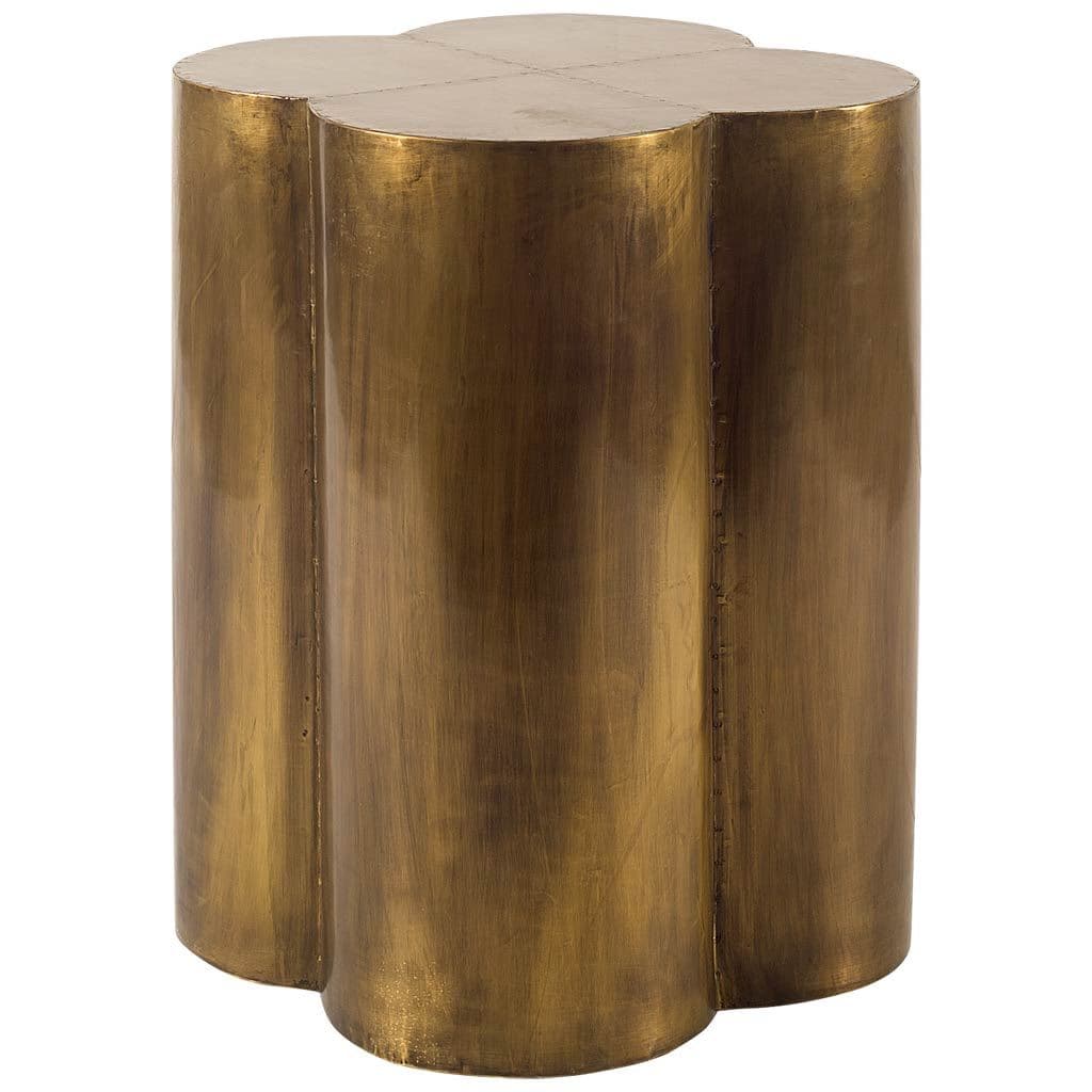Quatrefoil 18L x 18W Gold Flower W/ Wooden Top Brass Cladding Accent Table — product photograph