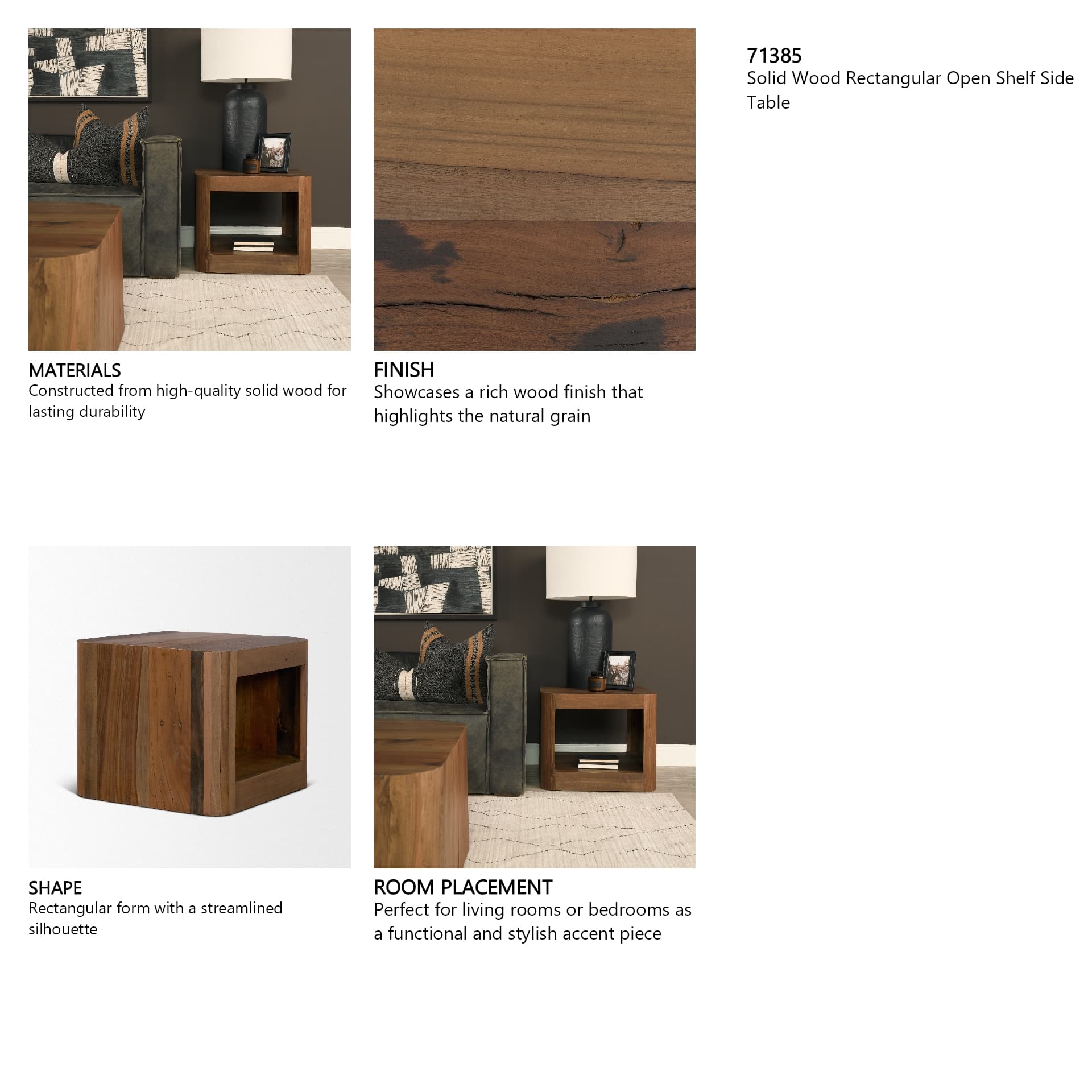 Dunmore Solid Wood Rectangular Open Shelf Side Table — product photograph