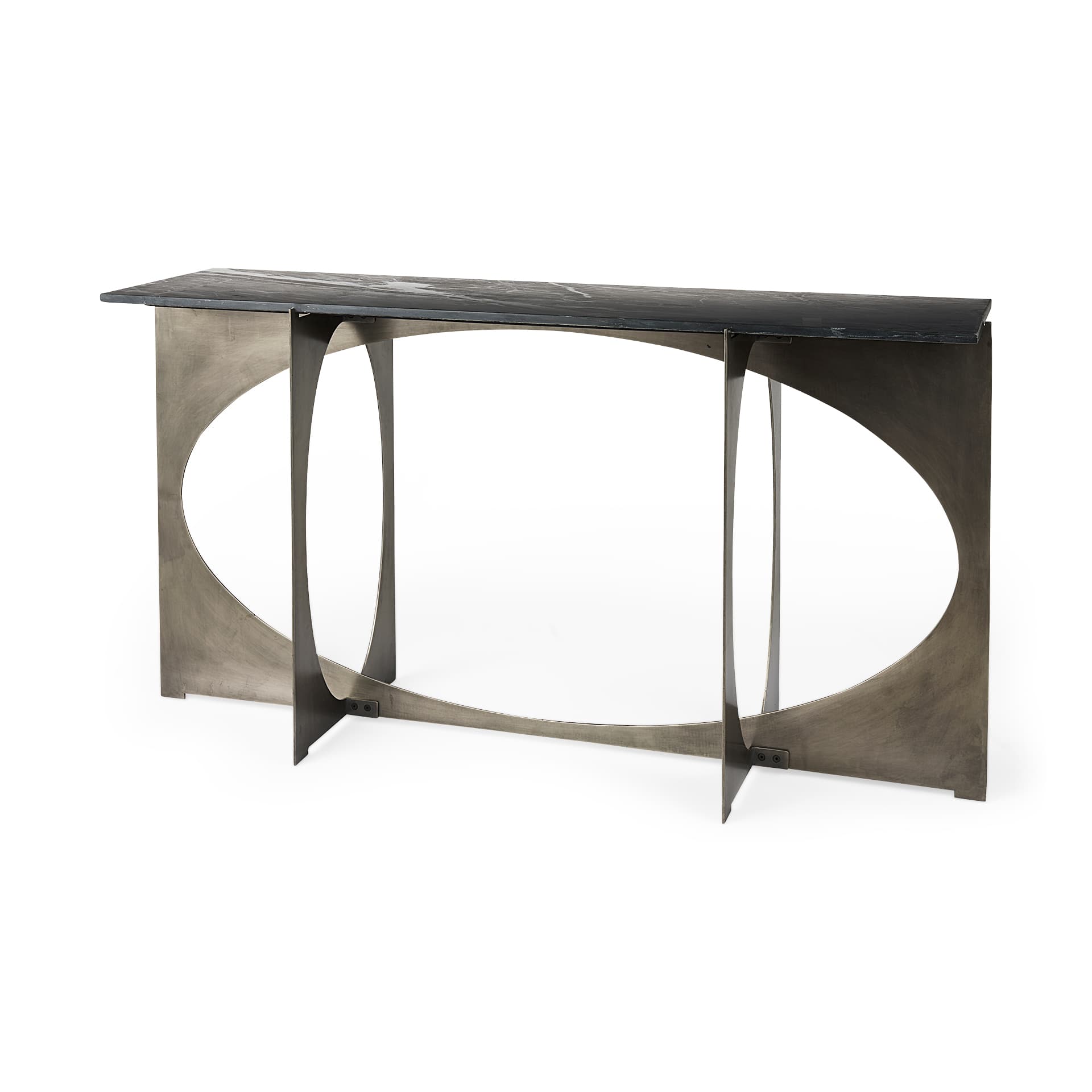 Reinhold IV Black Marble Top Iron Console Table — product photograph
