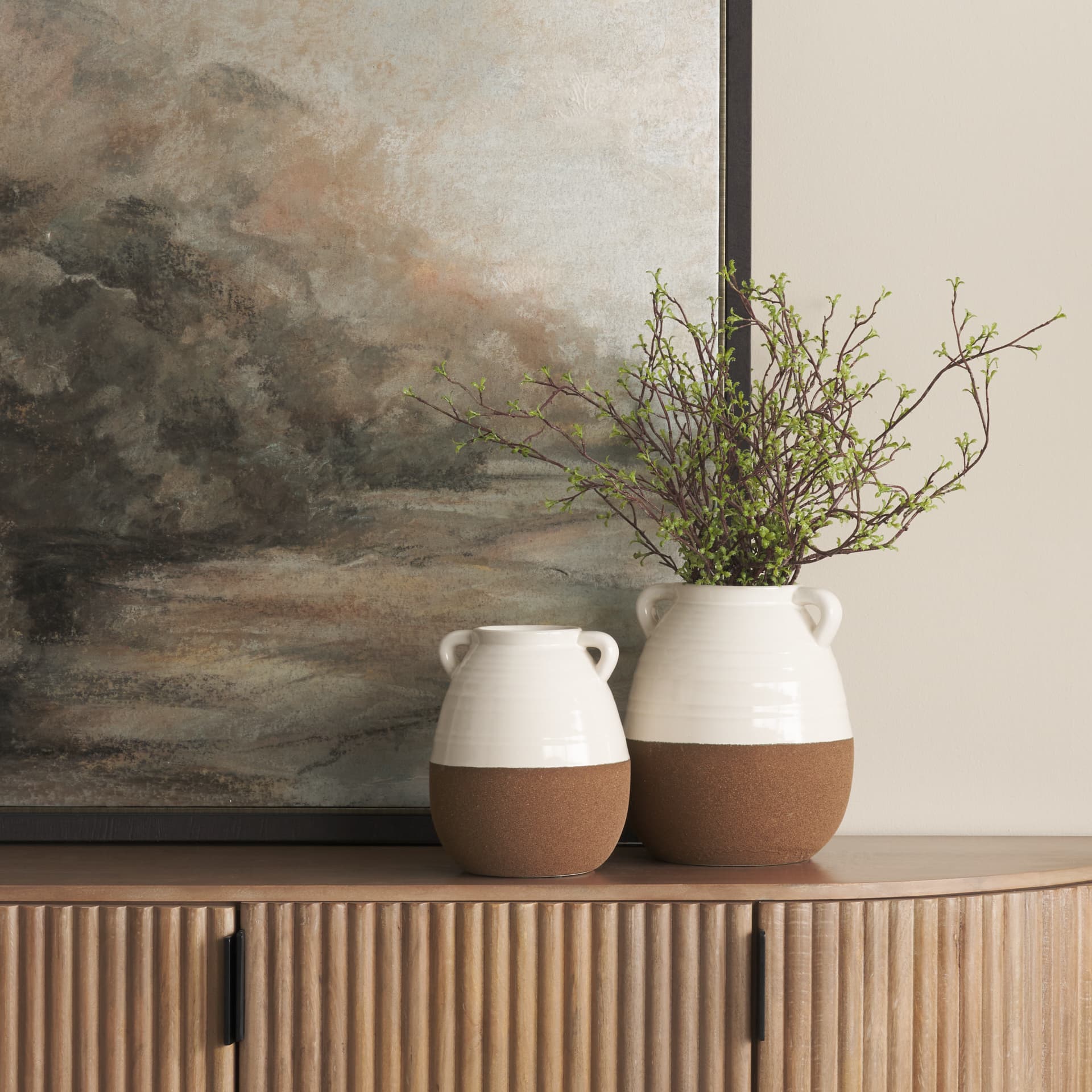Tryna Large Beige w/ Matte Brown Ceramic Vase — product photograph