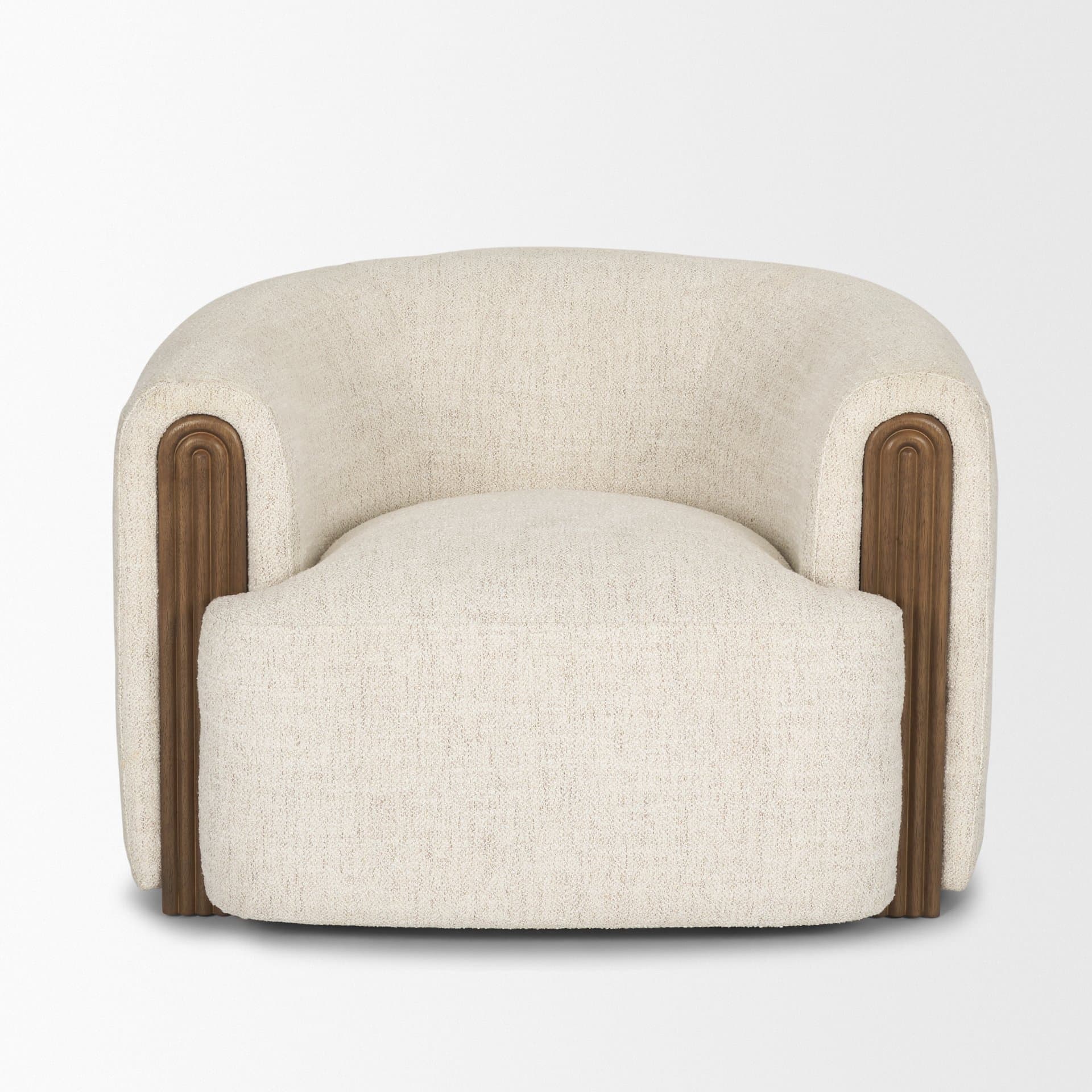 Kornelia Soft Oatmeal Fabric Barrel Accent Chair — product photograph