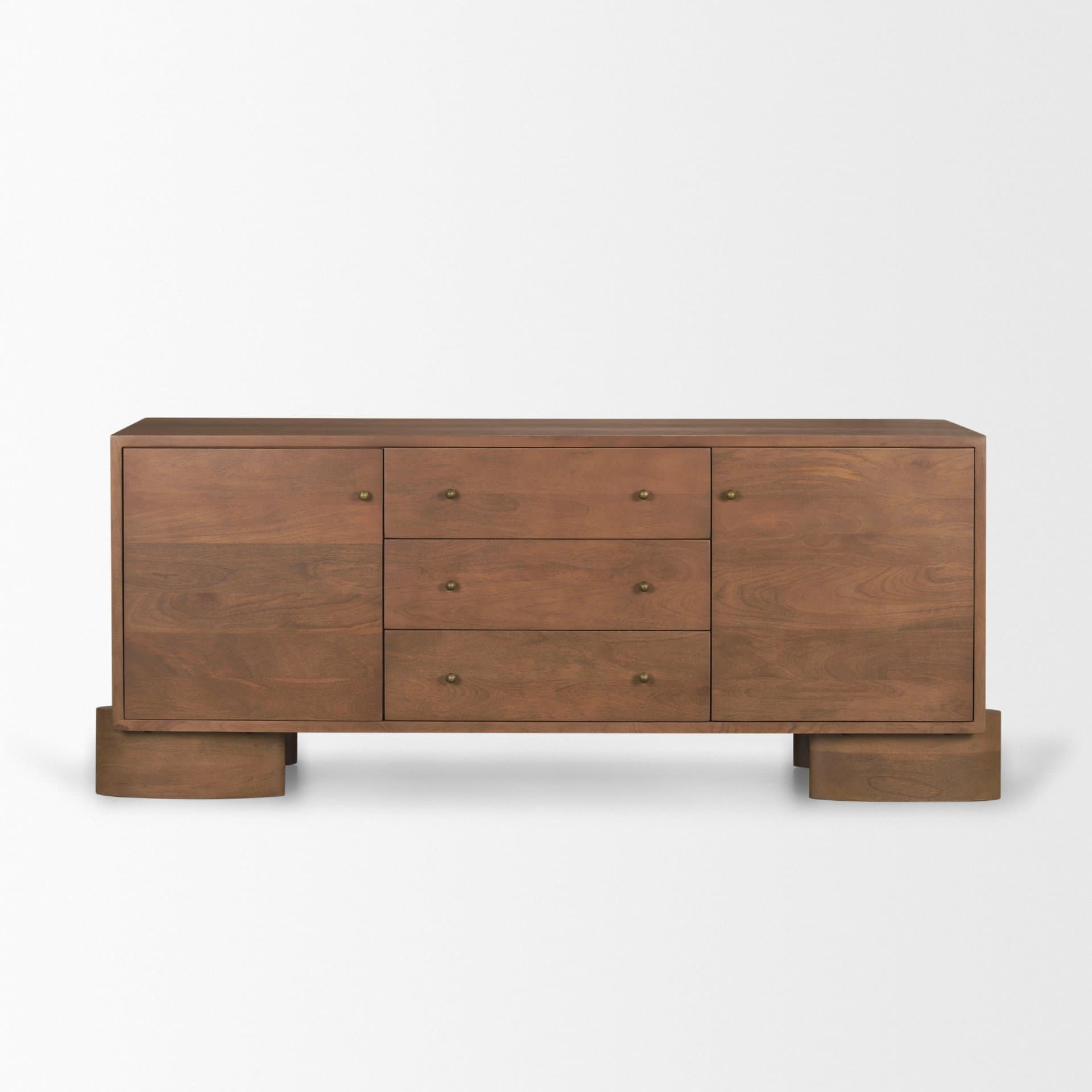 Jonan Medium Brown Wood w/ Dark Aged Brass 2 Door 3 Drawer Sideboard — product photograph