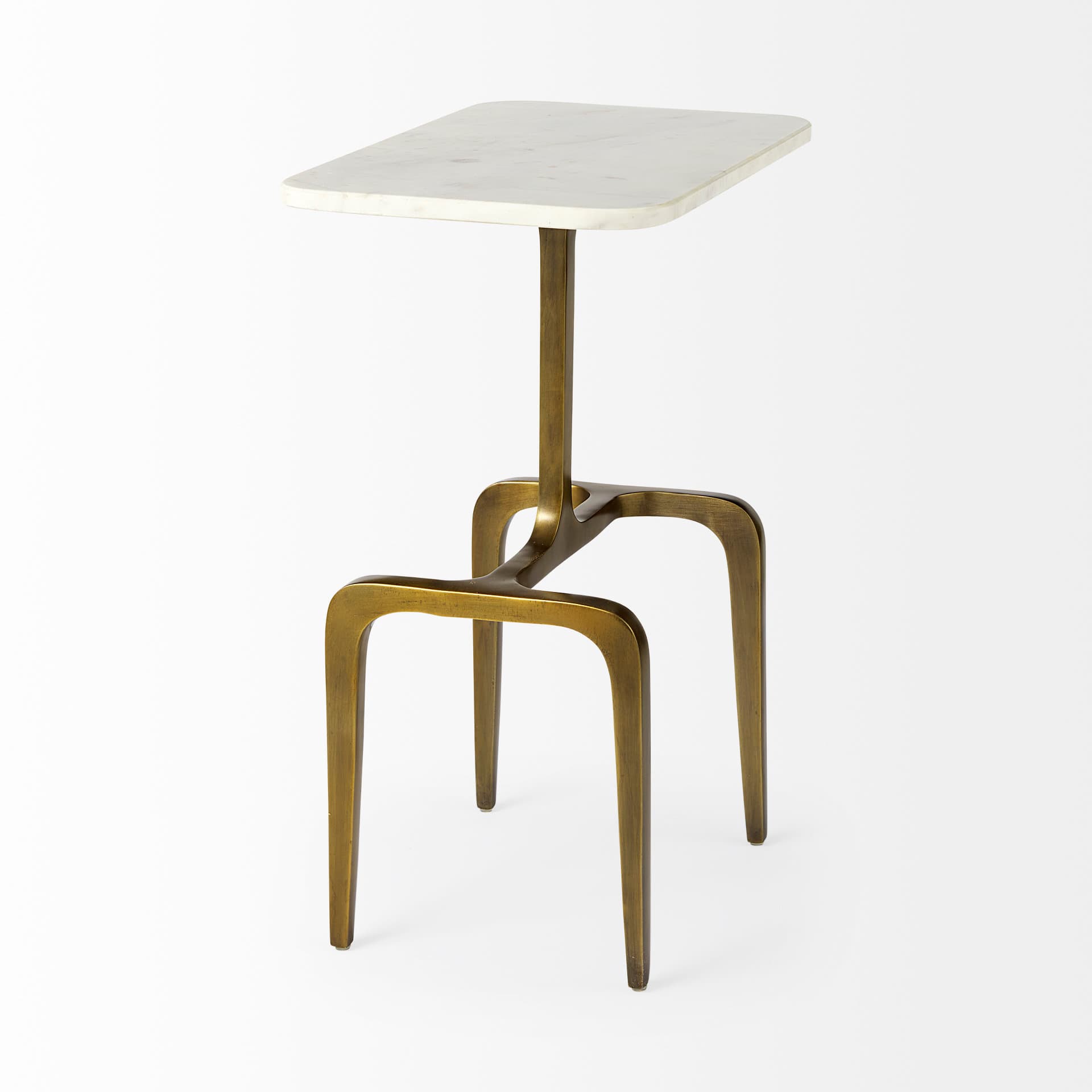 Preston 17.3L x 11.3W x 22.8H White Marble Top W/Gold Metal Accent Table — product photograph