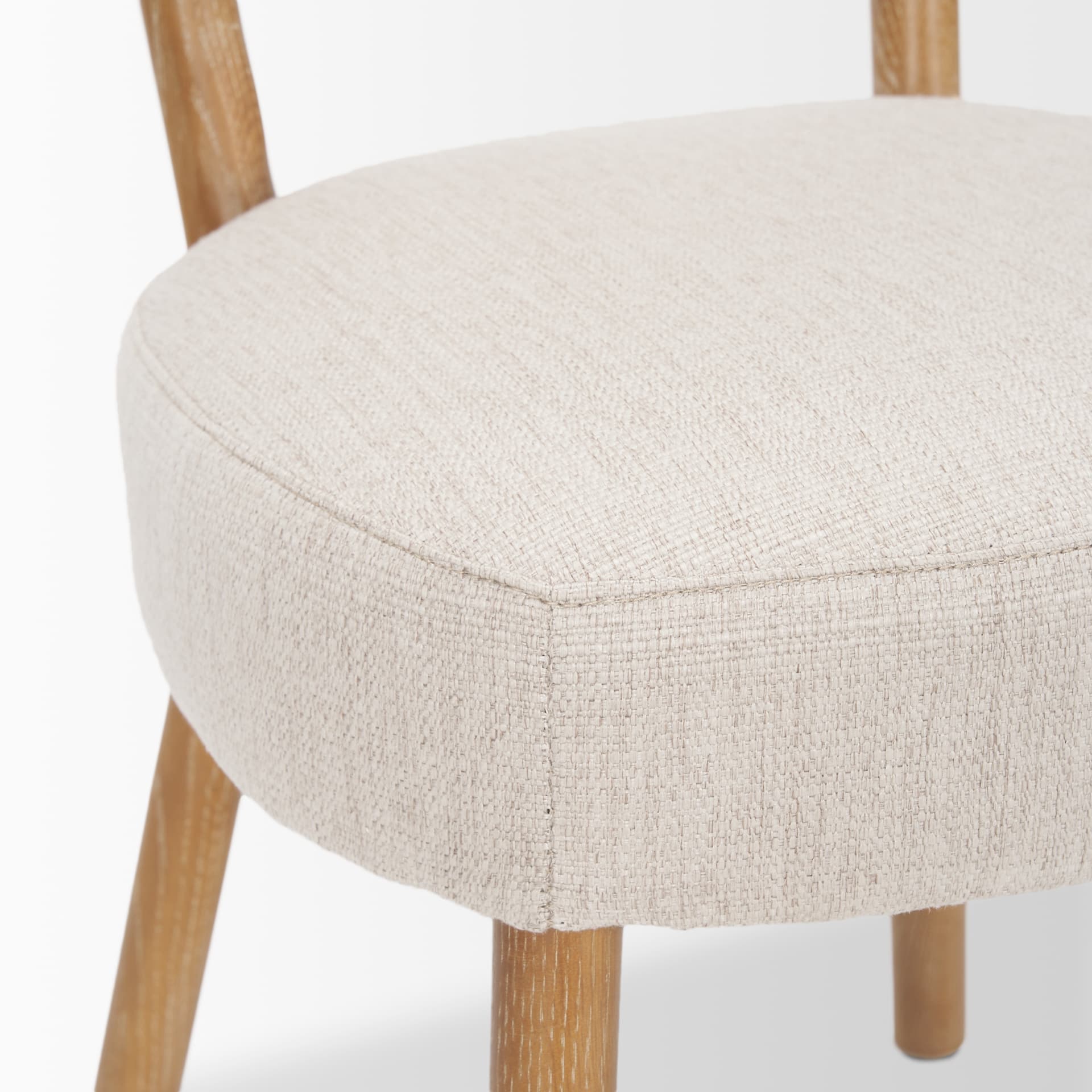 Owen Curved Back Dining Side Chair | Beige Fabric w/ Brown Wood — product photograph