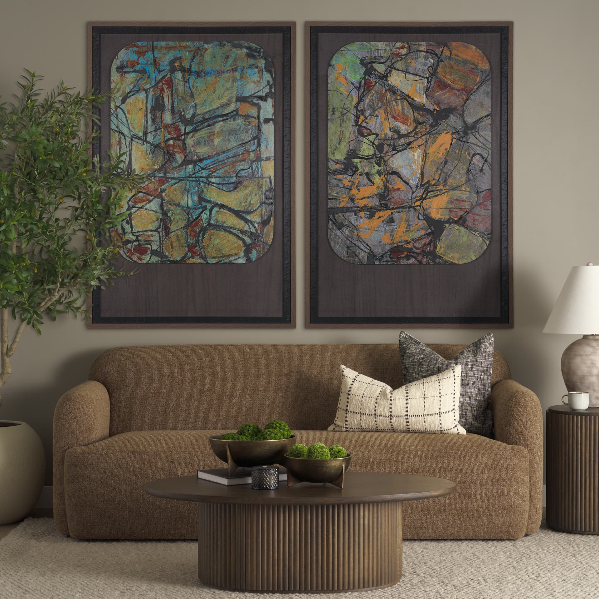 Happenings I by Mercana Studio a Hand Embellished Textured Framed Art Print Matted under Glass — in a styled room