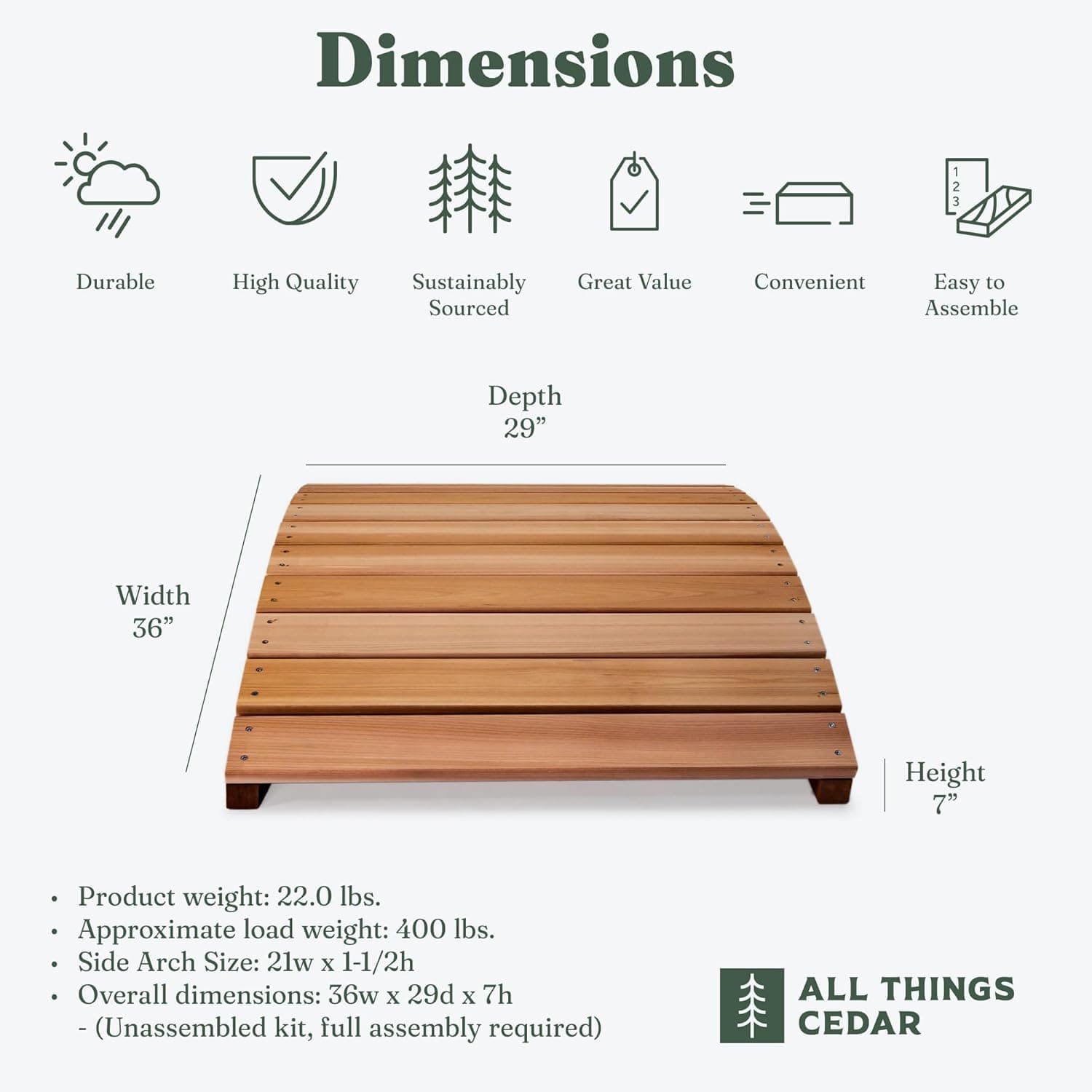 3-Ft Cedar Garden Bridge — product photograph