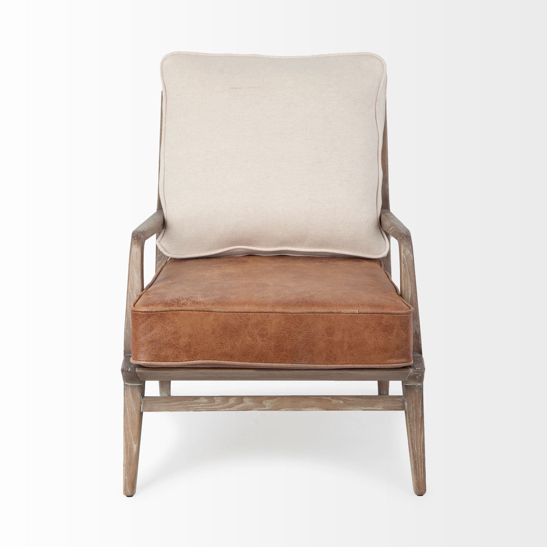 Harman II Cream Fabric and Brown Leather Seat Accent Chair — product photograph