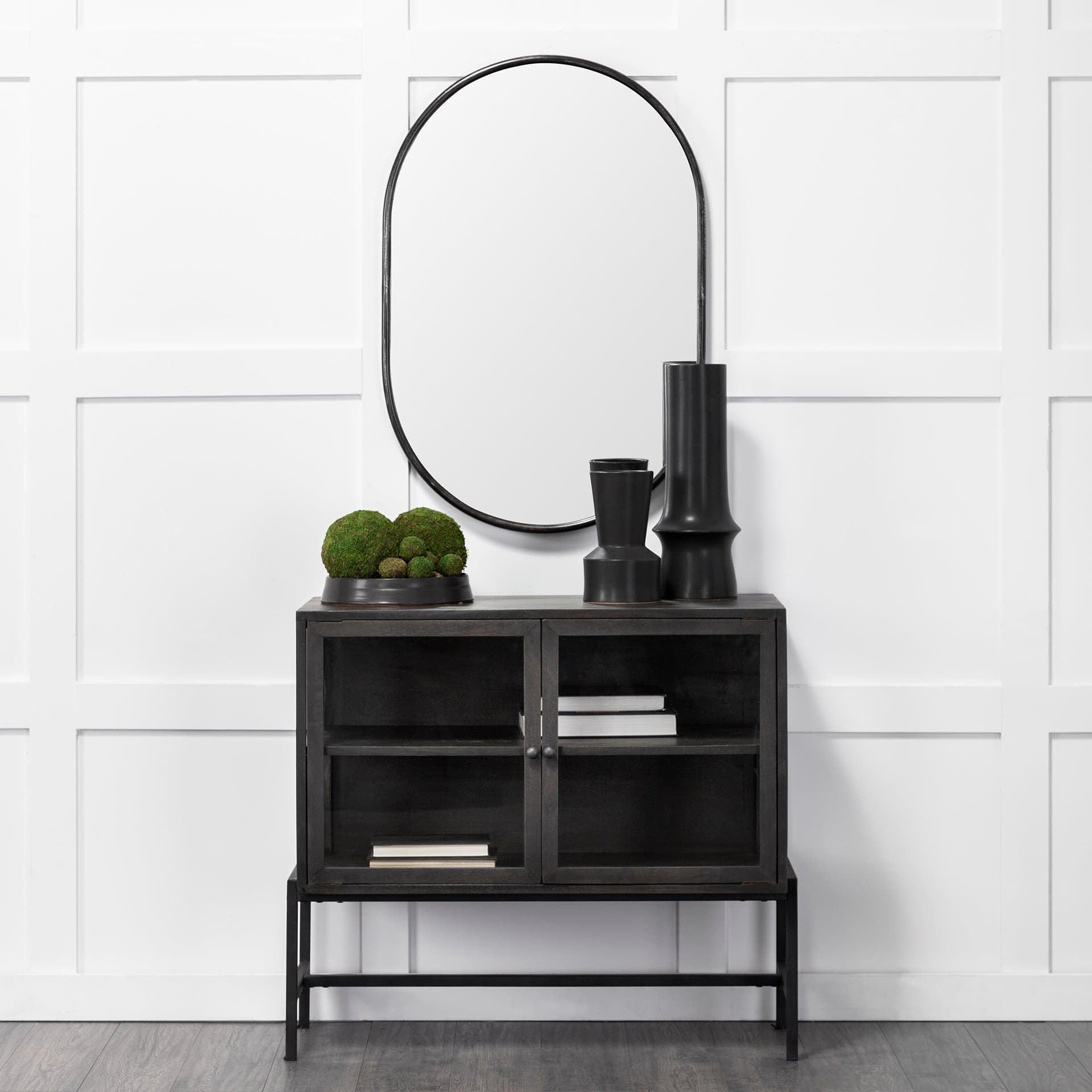Sylvia II 24"x35" Oval Black Metal Frame Mirror — product photograph