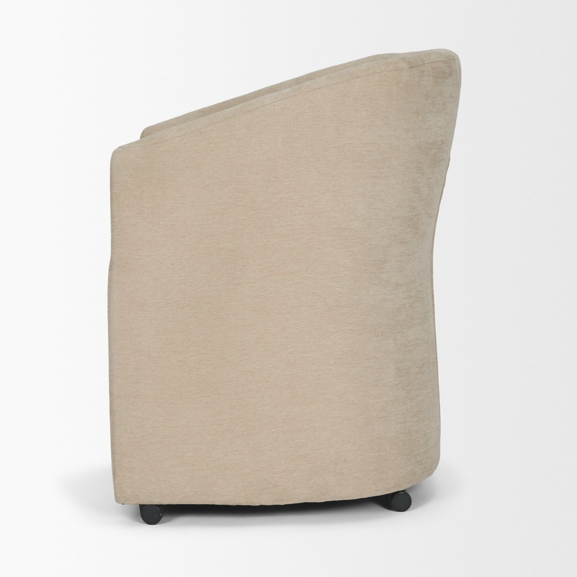 Sondra Barrel Back Dining Arm Chair | Beige Fabric w/ Wood — product photograph