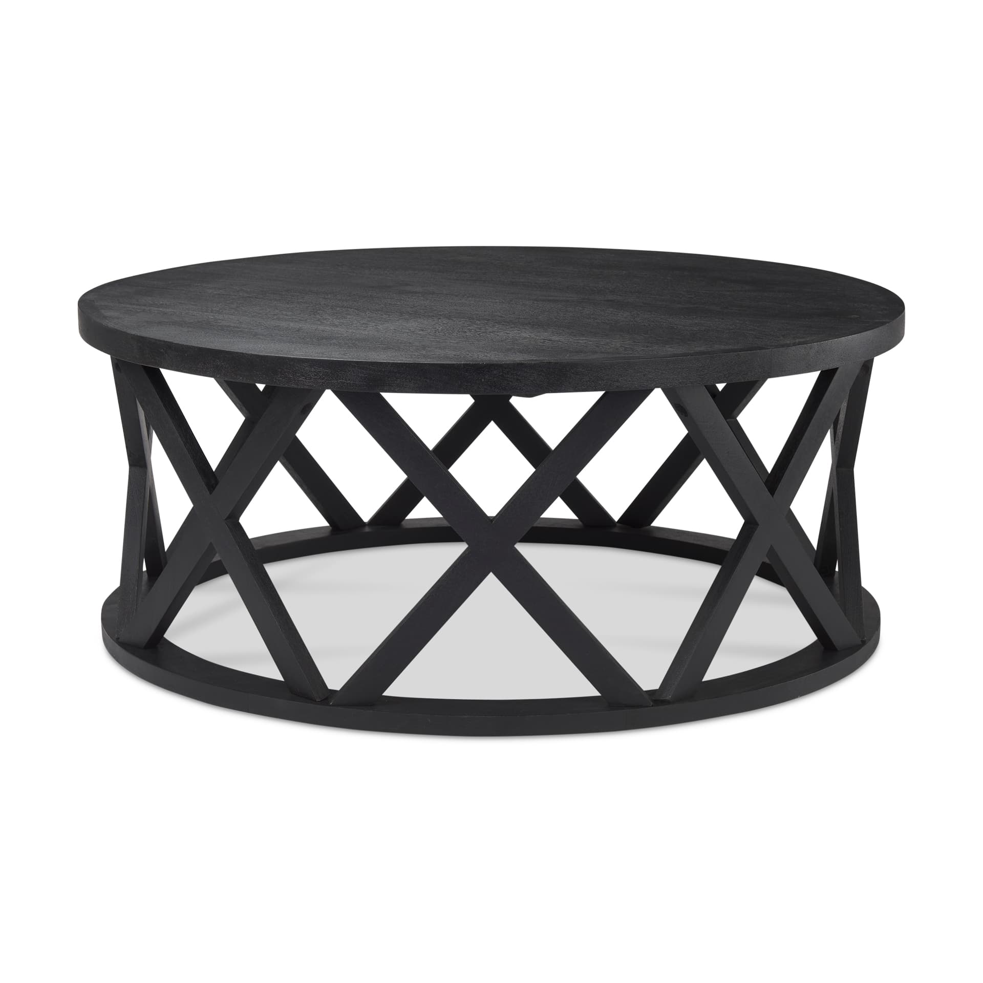 Forsey 28.0L x 45.3W x 18.0H Black Solid Wood Round Coffee Table — product photograph