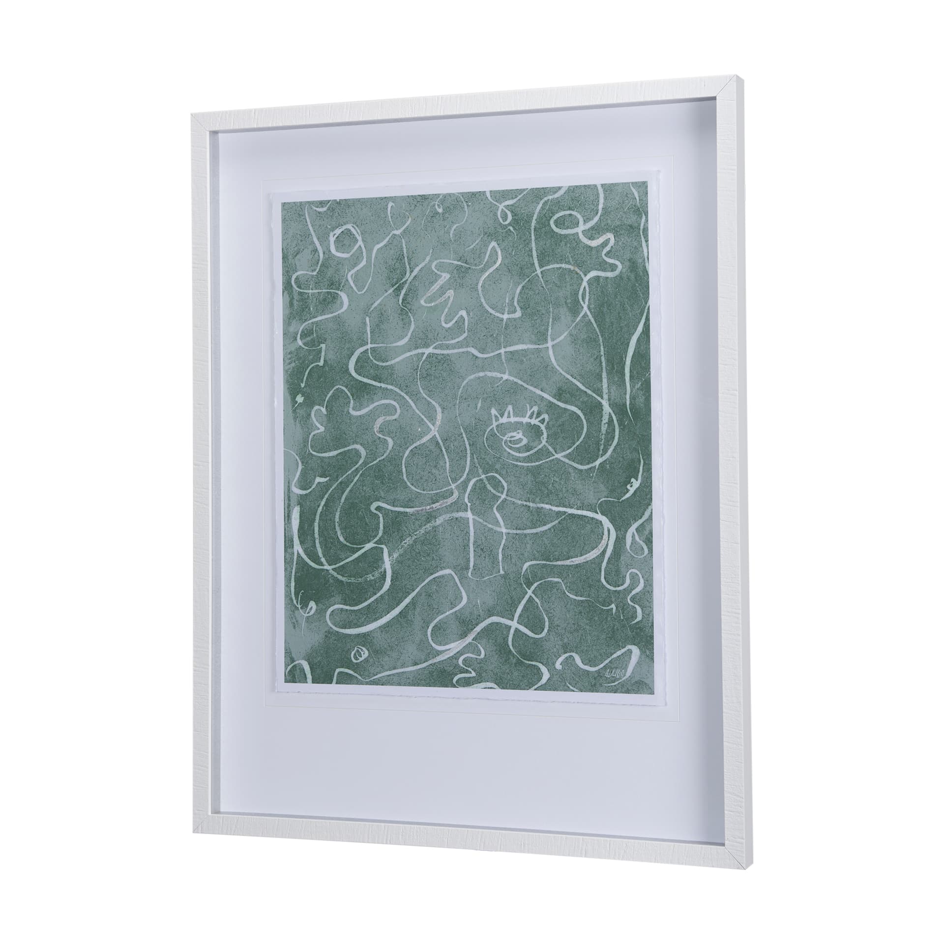Thread Green II by Mercana Studio a Hand Embellished Textured Framed Art Print Matted under Glass — product photograph