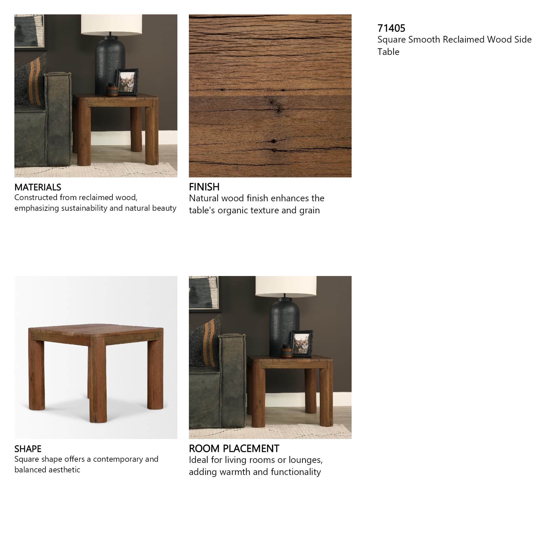 Hewitt Square Smooth Reclaimed Wood Side Table — in a styled room