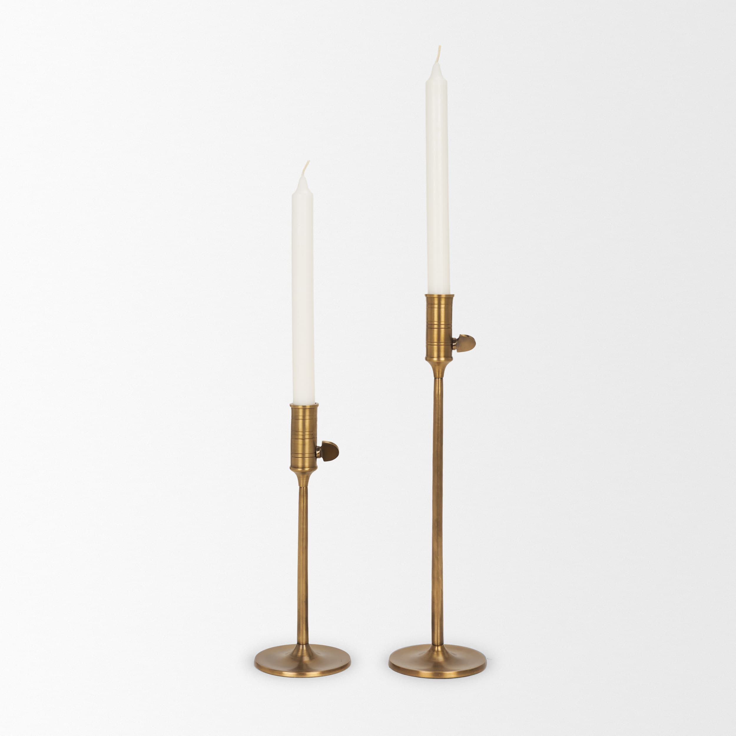 Chantria Small Solid Natural Brass Adjustable Taper Candle Holder — product photograph