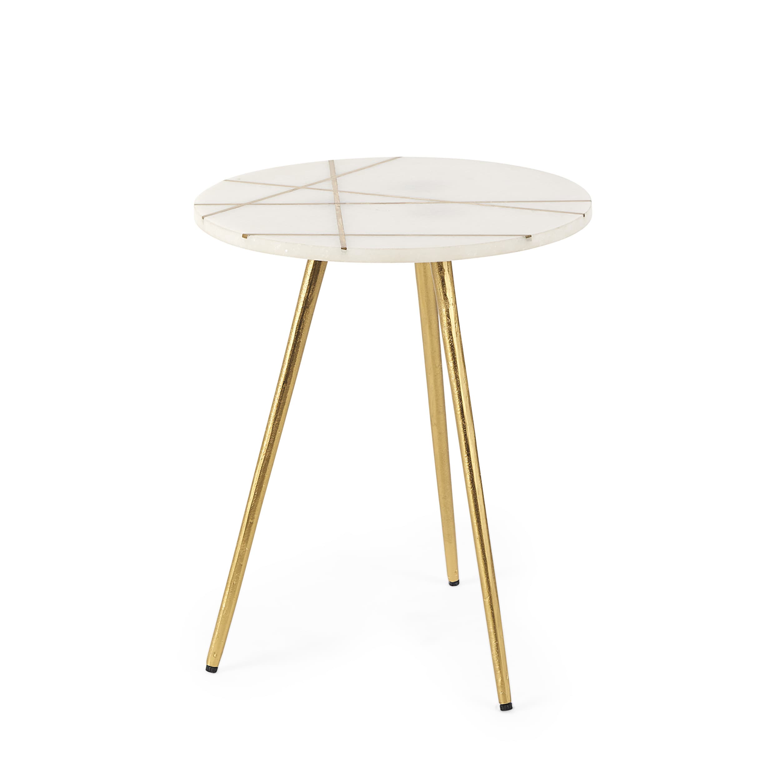 Vivienne 16.0L x 16.0W x 19.0H White Marble W/Antique Gold Metal Round Small Side Table — product photograph