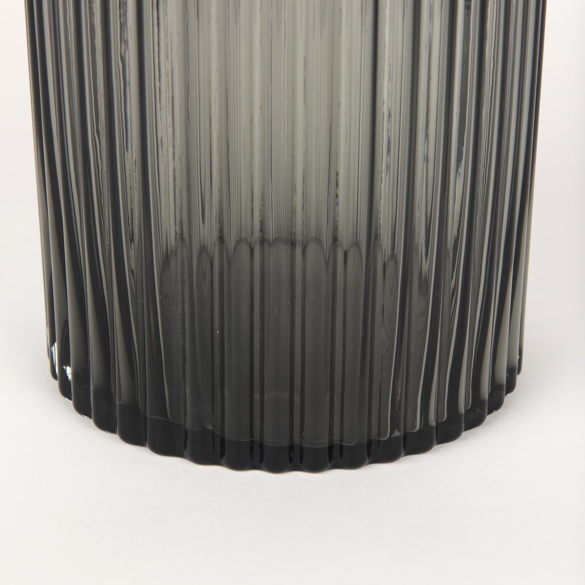 Dawn 8" Ribbed Smoke Gray Glass Vase — product photograph