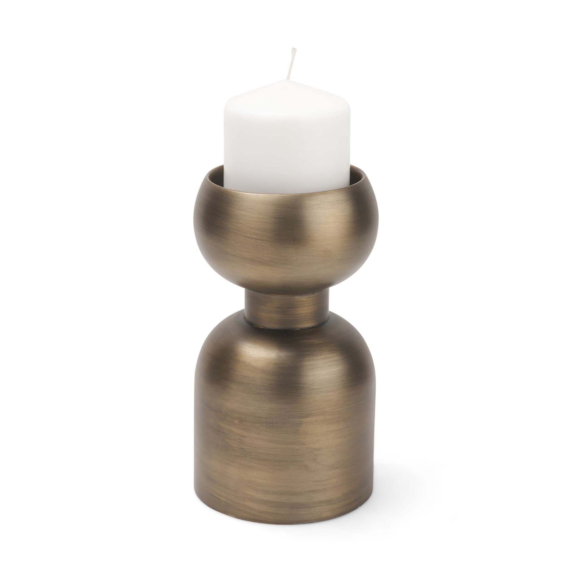 Pelar Small Antiqued Brass Stacked Pillar Candle Holder — product photograph