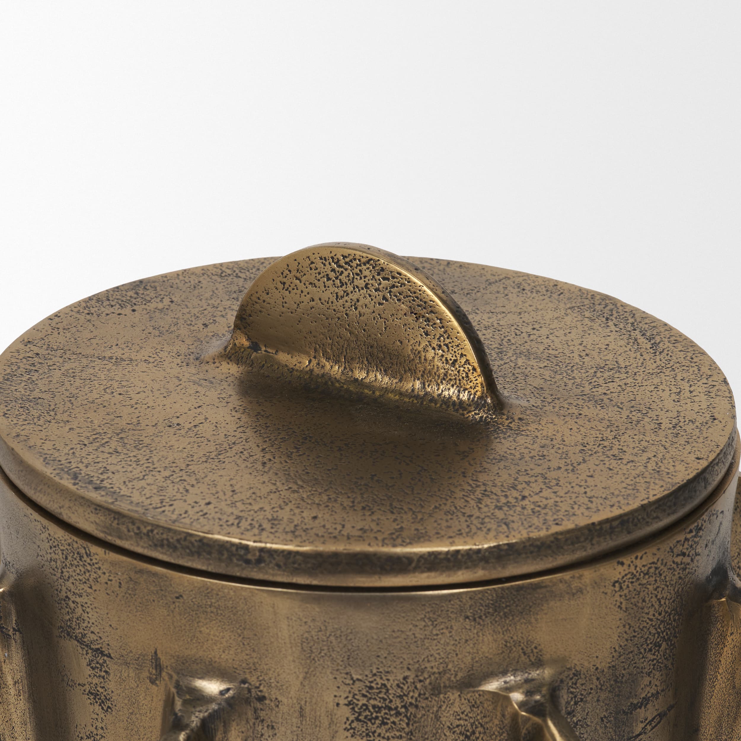 Deacon Large Antiqued Gold Metal Canister with Sculptural Handles — product photograph