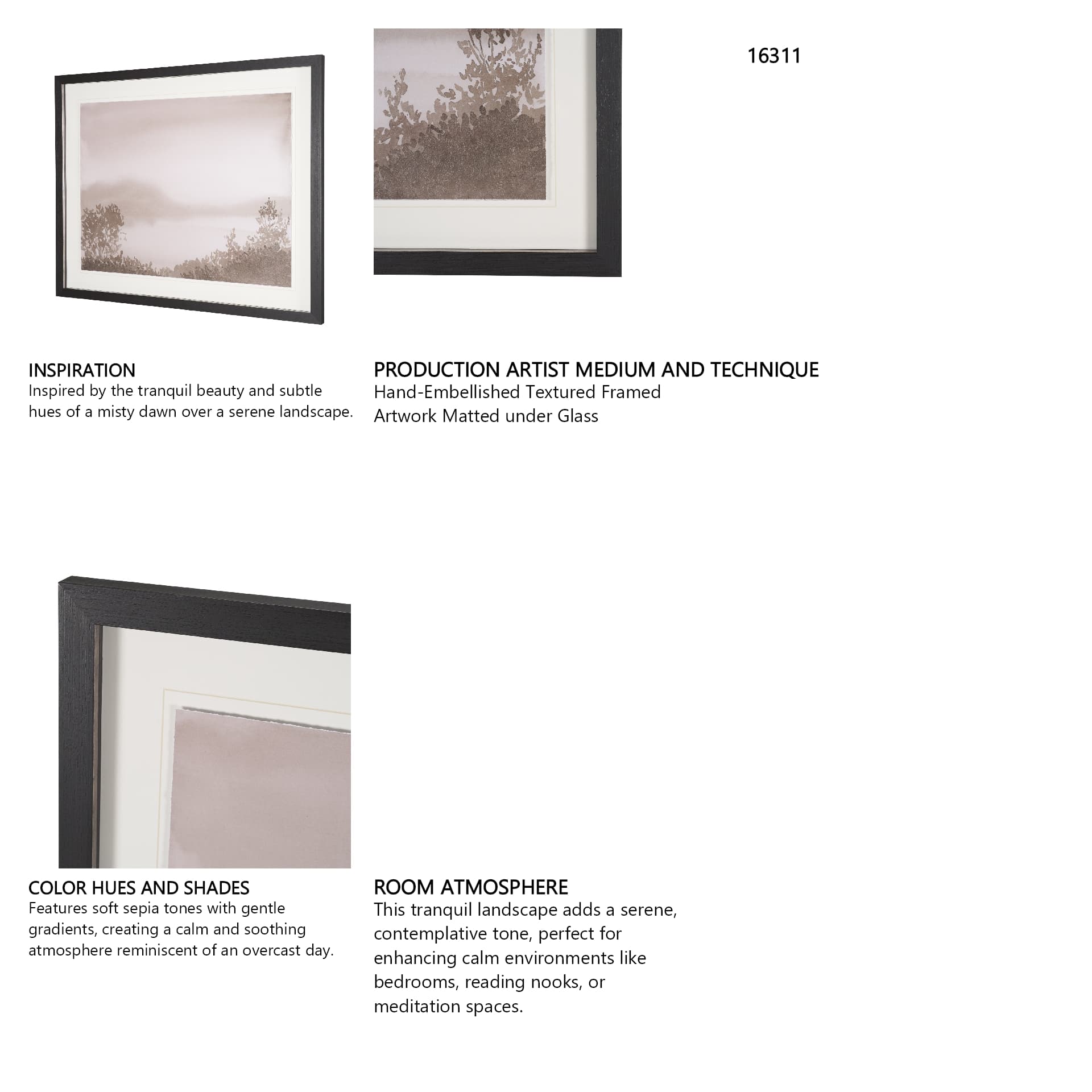Lowland Fog by Mercana Studio Hand-Embellished Textured Framed Artwork Matted under Glass — product photograph