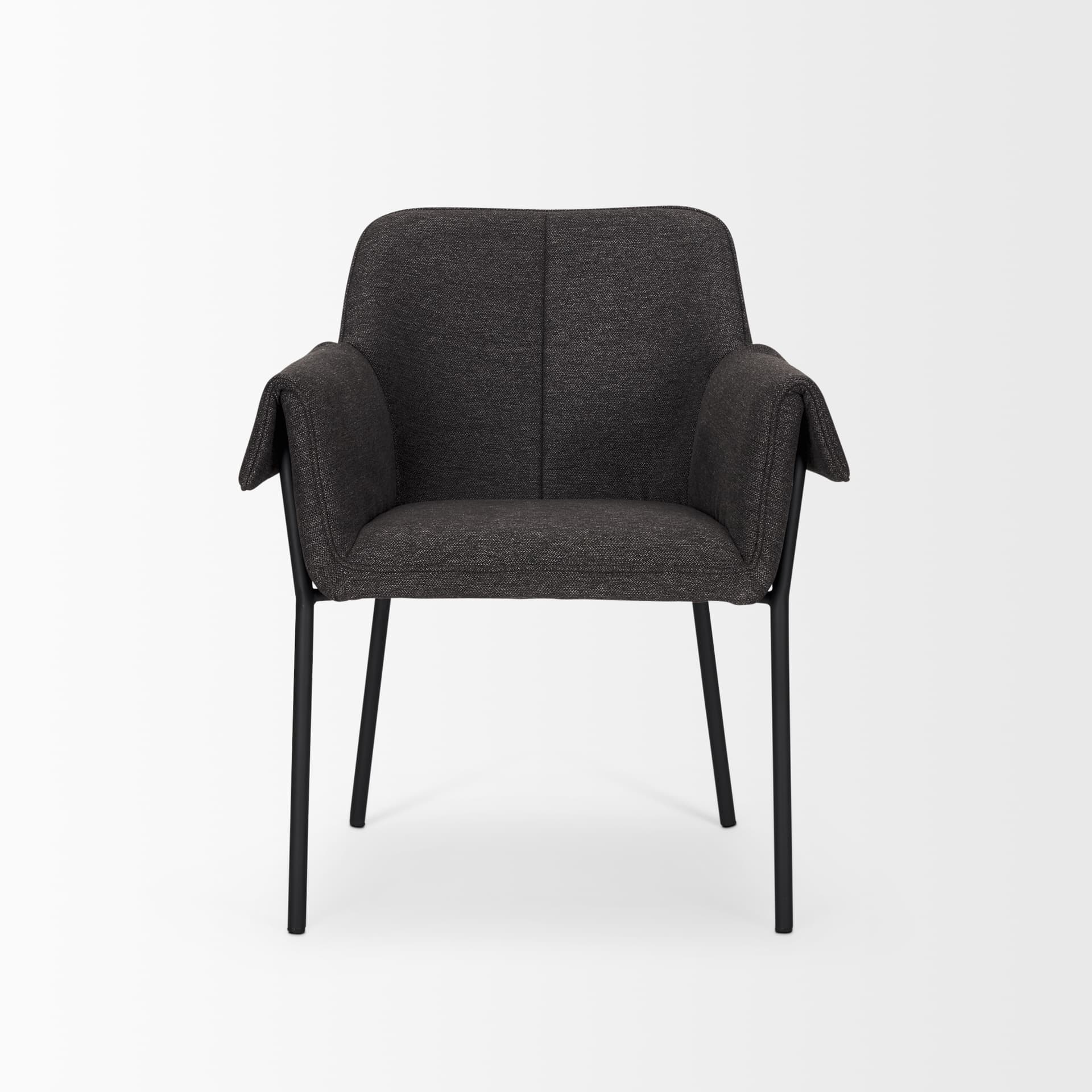 Brently Curved Back Dining Arm Chair | Gray Fabric w/ Metal — product photograph