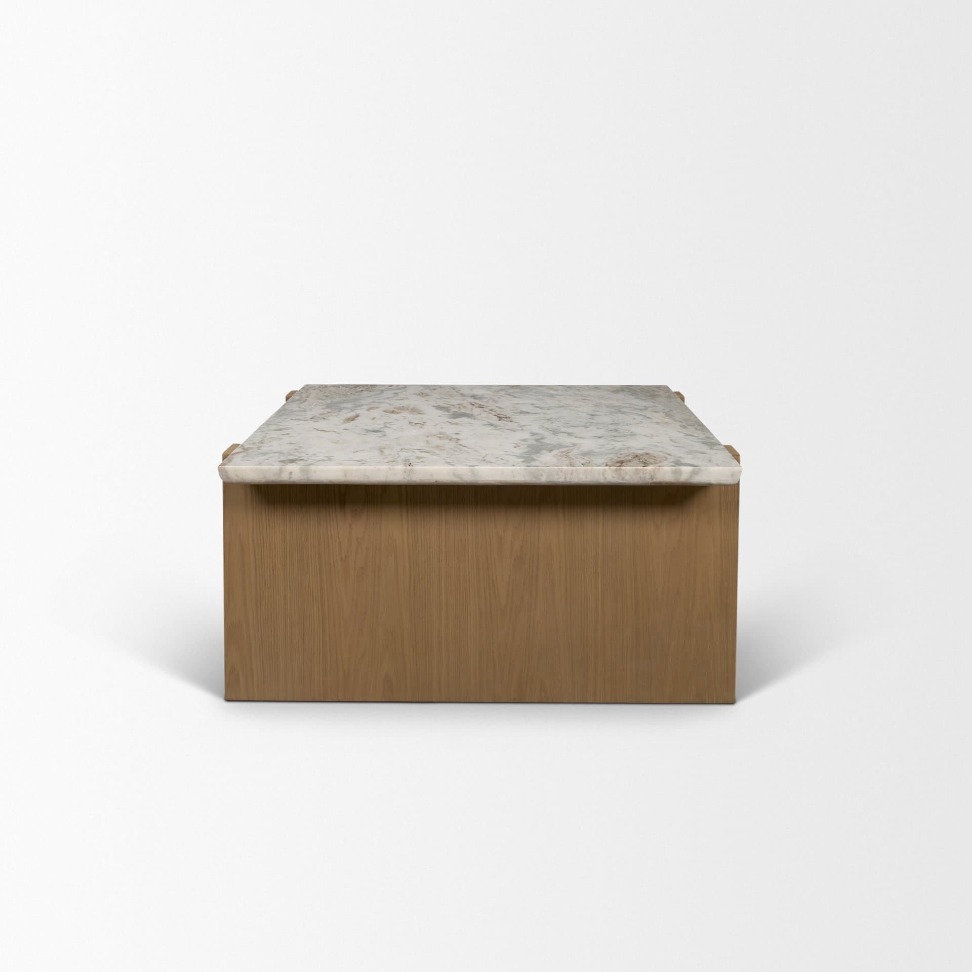 Milos Pink Marble Top w/ Light Brown Oak Wood Coffee Table — product photograph