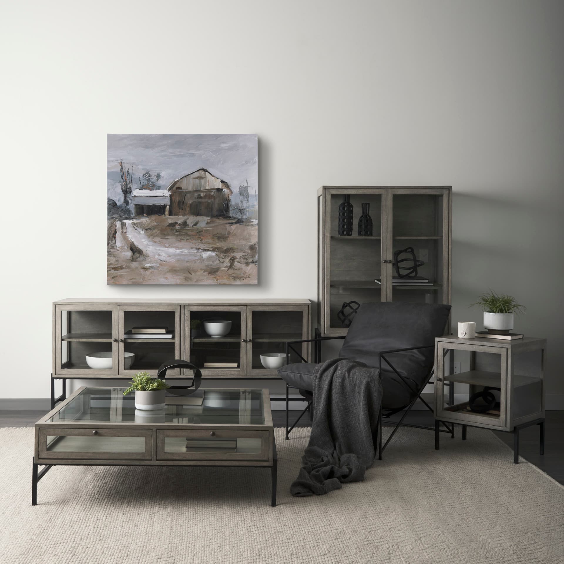 Late Autumn in Countryside II by Mercana Studio a Hand Embellished Textured Canvas — in a styled room