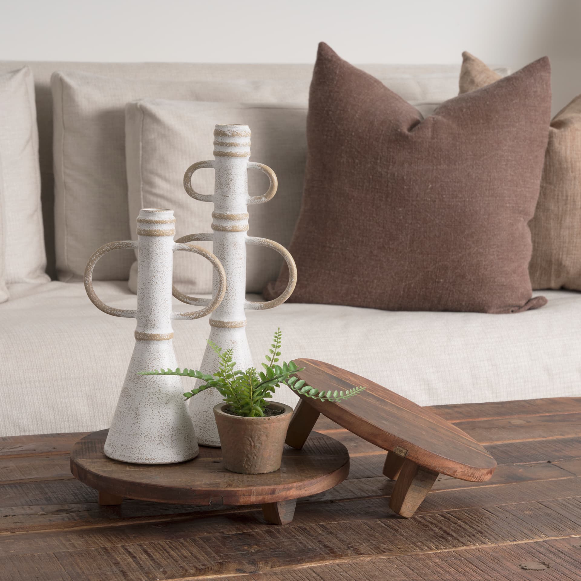 Ziva Large Distressed White Metal Sculptural Object — in a styled room